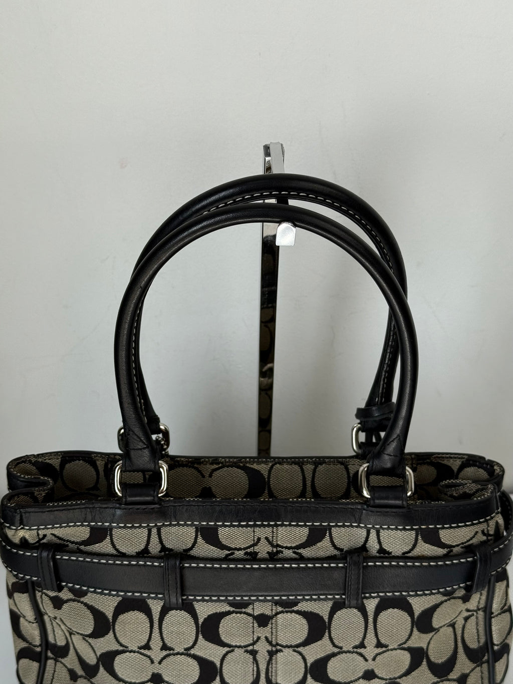 Vintage Coach Hampton Signature Tote Bag Coach Grey & Black Handbag 00s Y2K