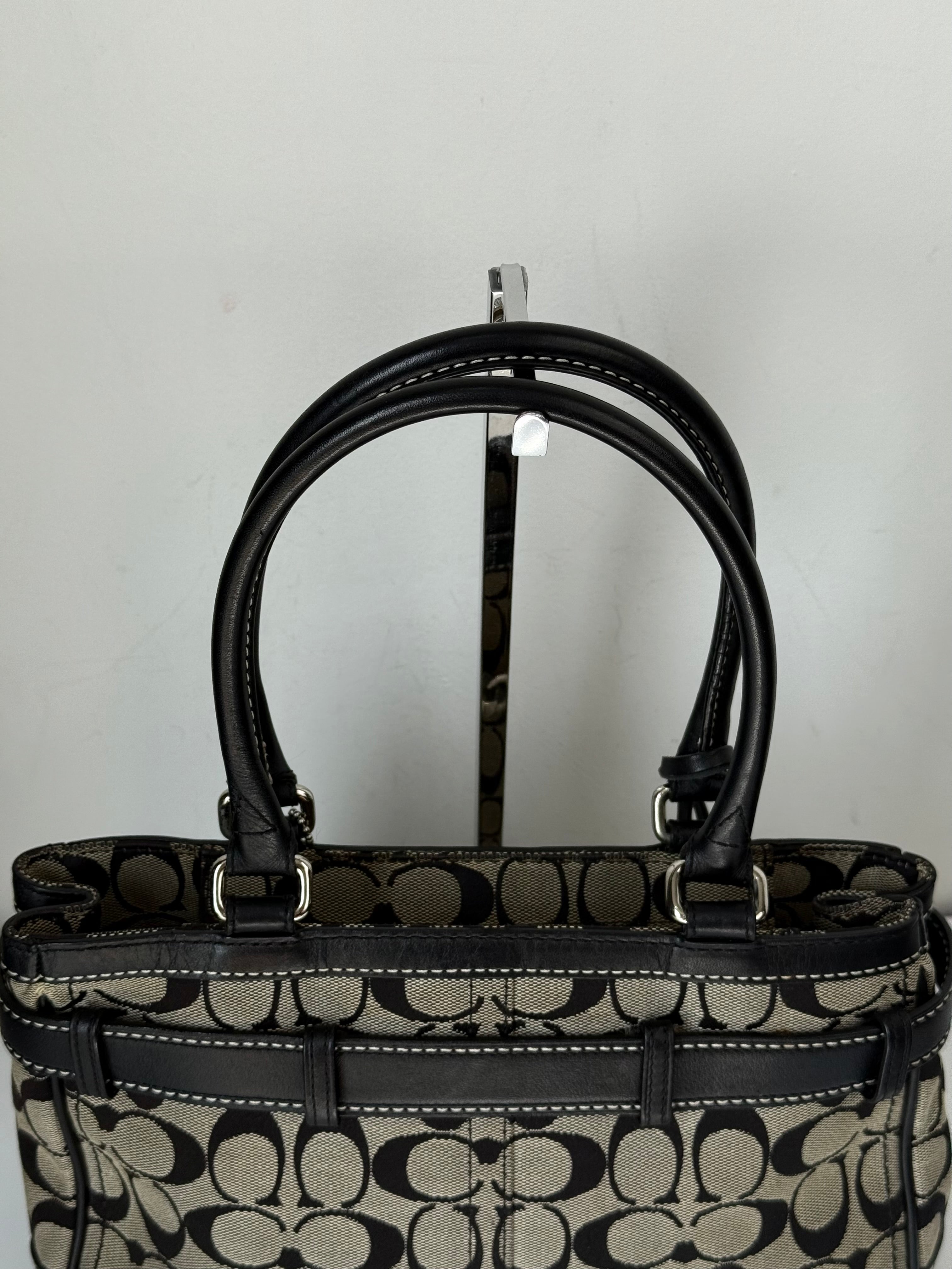 Vintage Coach Hampton Signature Tote Bag Coach Grey & Black Handbag 00s Y2K