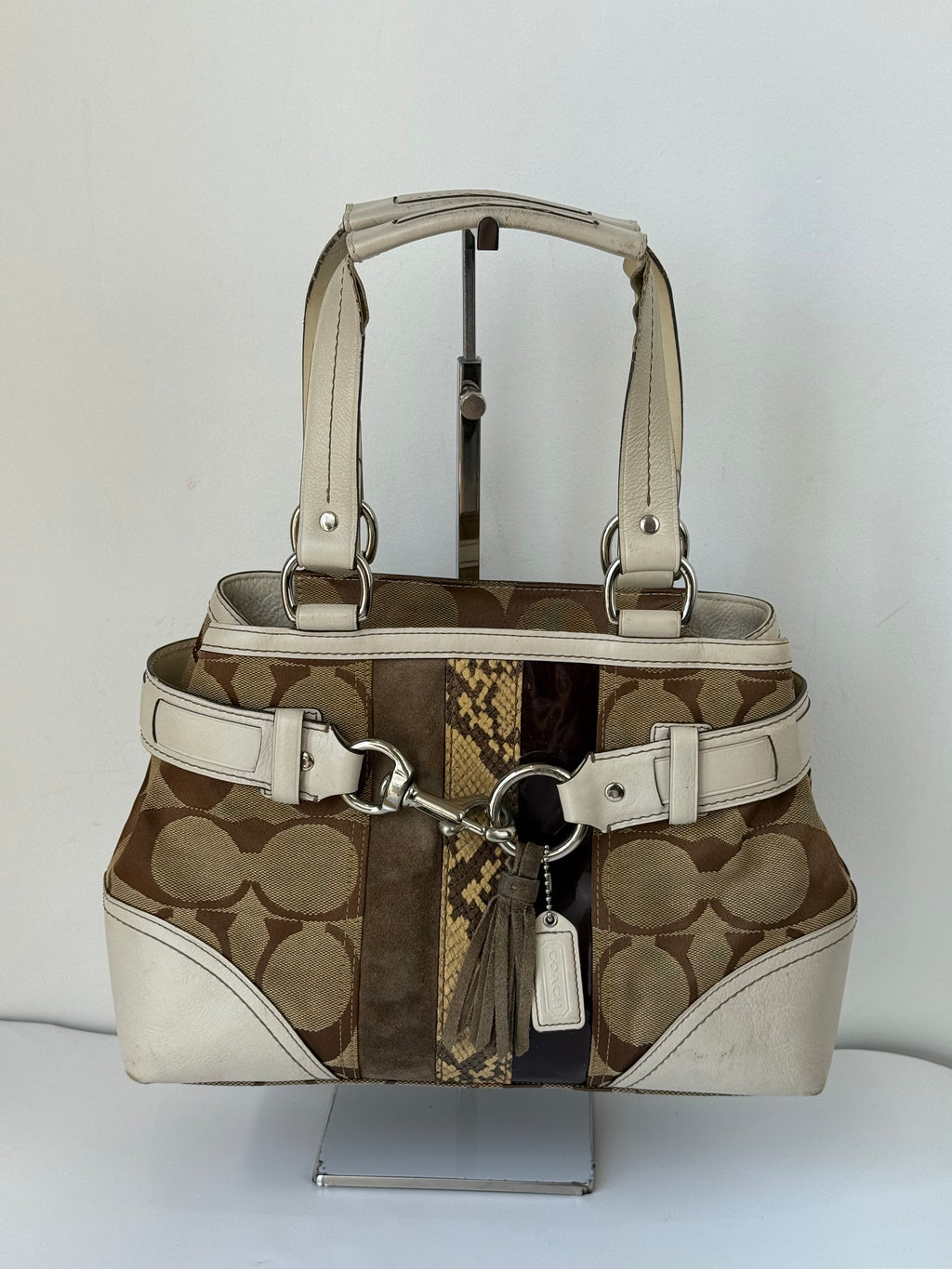 Vintage Coach Hampton Patchwork Tote Bag Brown Signature Handbag 00s Y2K
