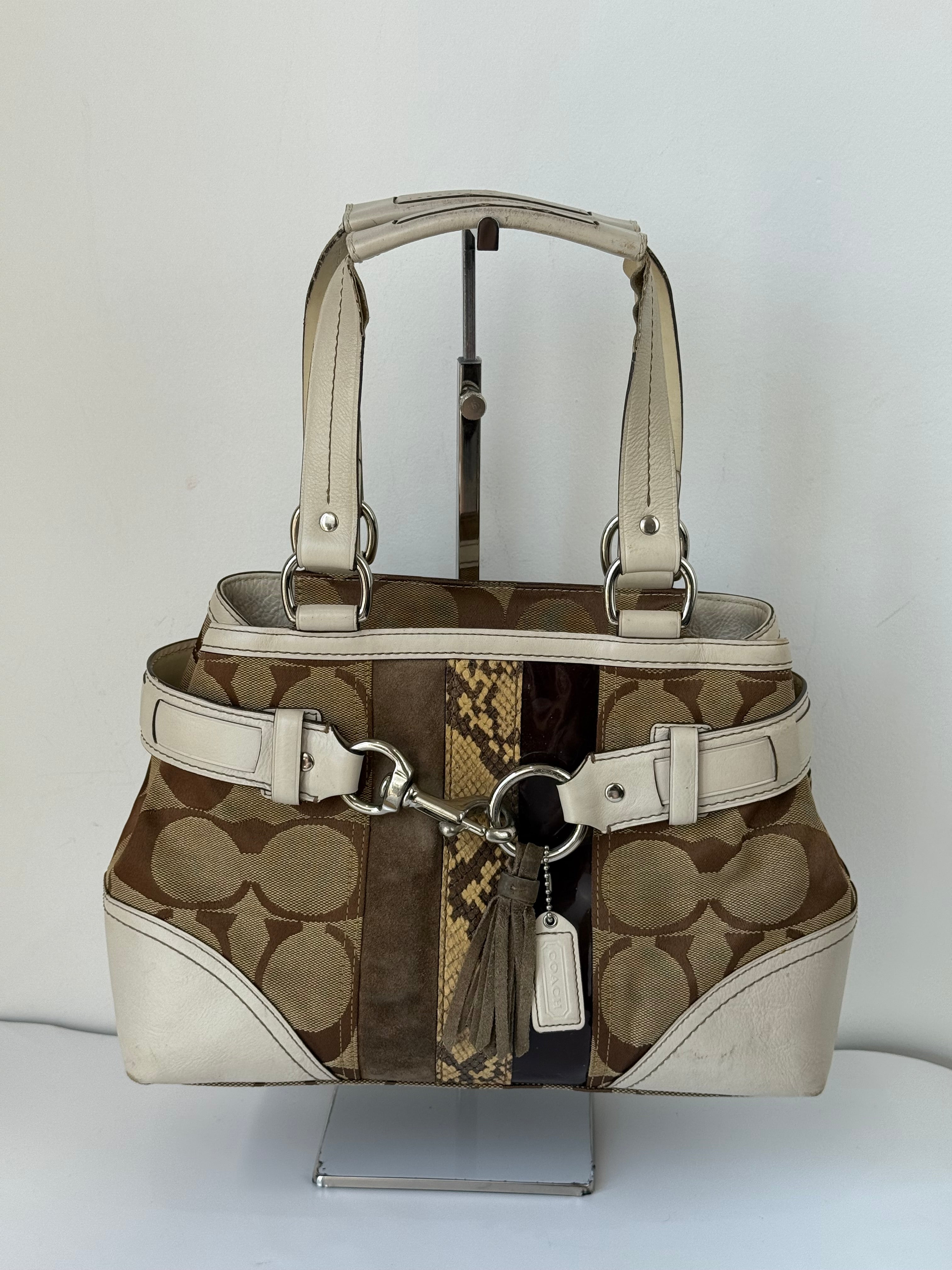 Vintage Coach Hampton Patchwork Tote Bag Brown Signature Handbag 00s Y2K