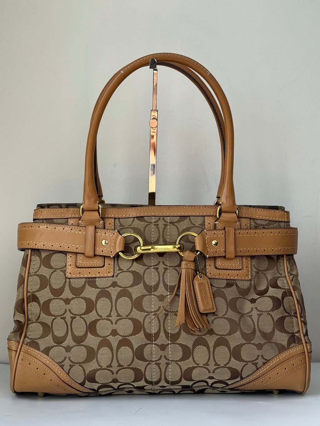 Vintage Coach Hampton Signature Tote Bag Brown & Beige Coach Canvas HandBag 00s Y2K