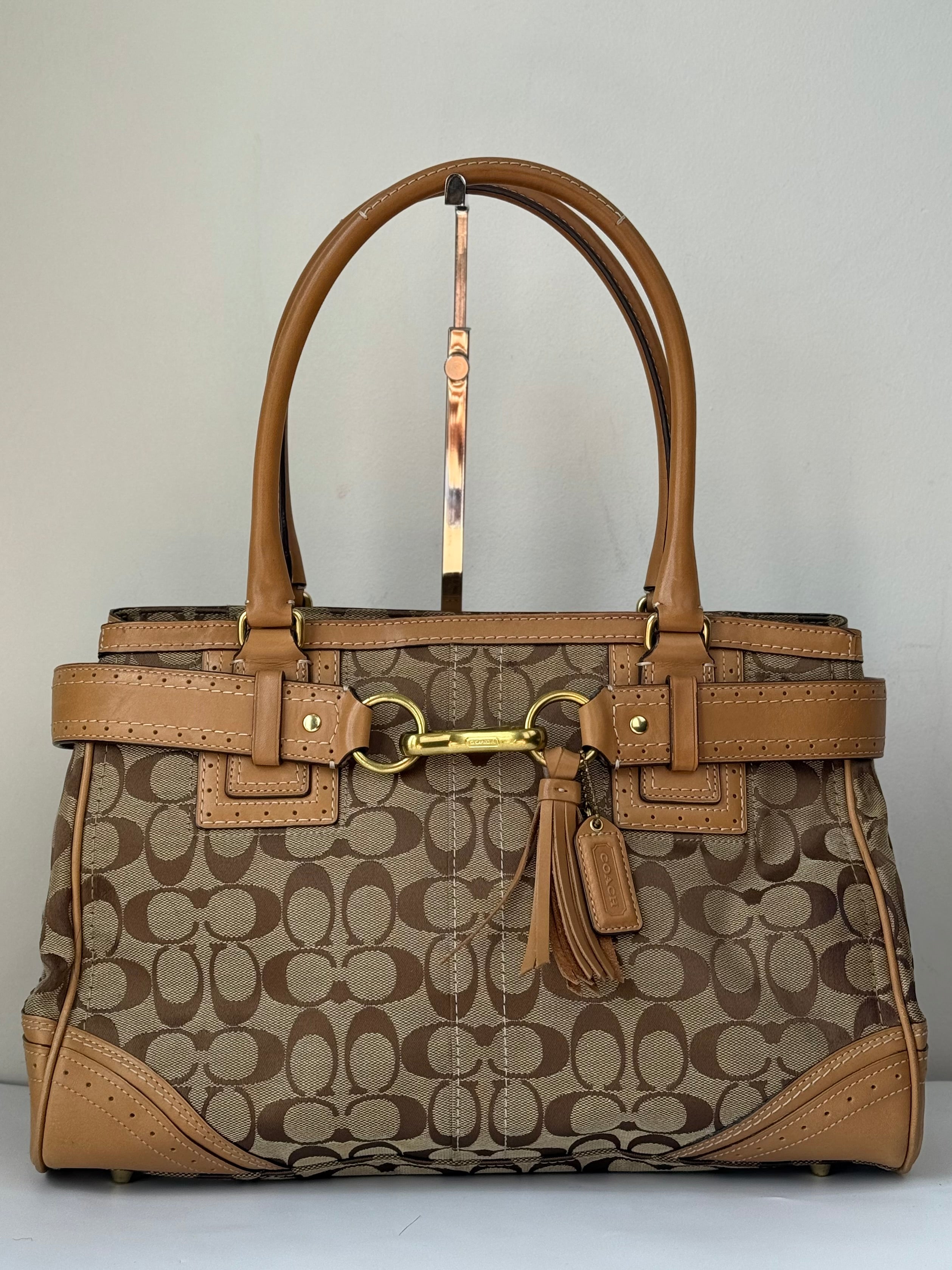 Vintage Coach Hampton Signature Tote Bag Brown & Beige Coach Canvas HandBag 00s Y2K