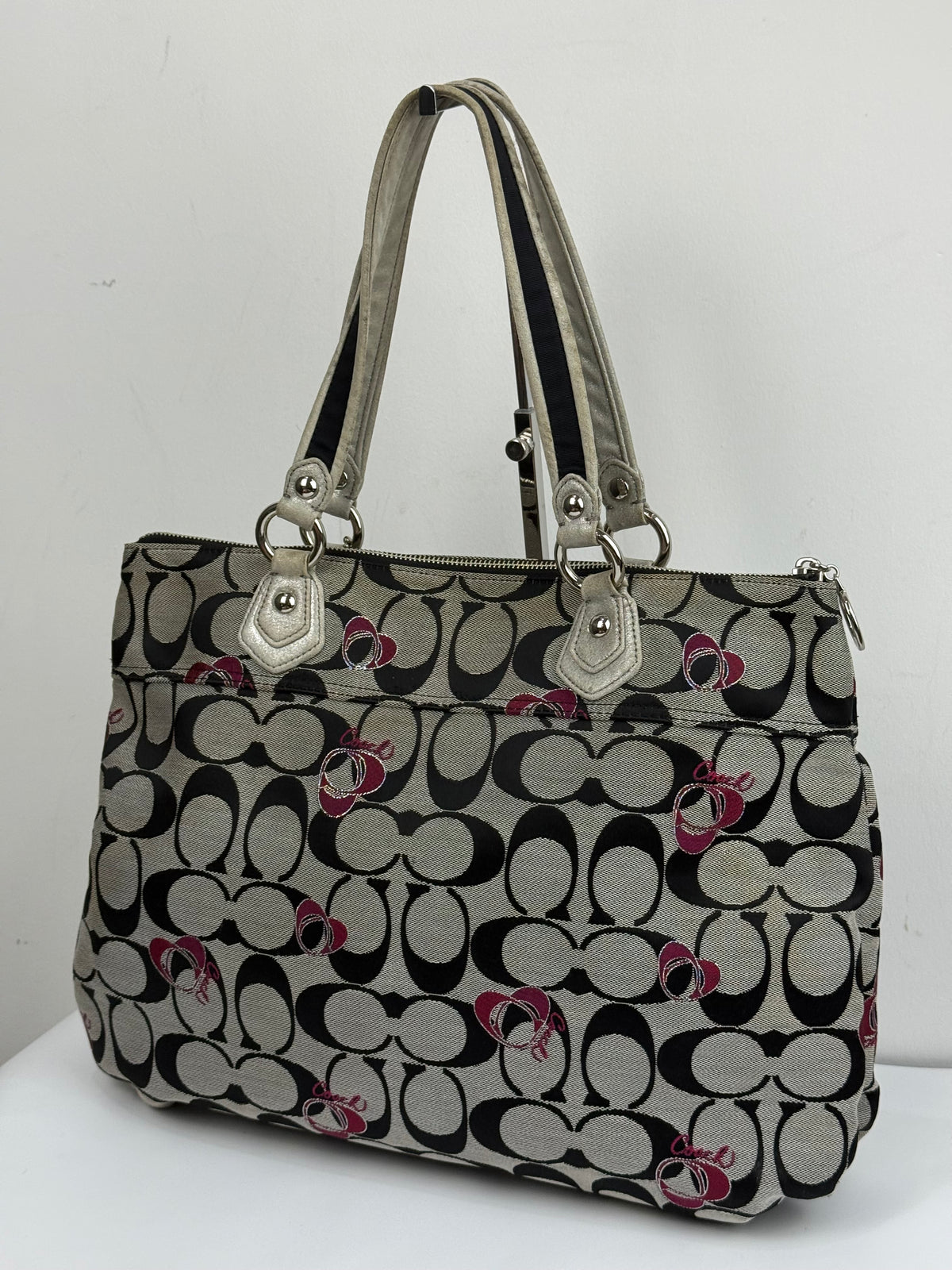 Vintage Coach Poppy Shoulder Bag Grey/Black Signature Tote Bag 00s Y2K