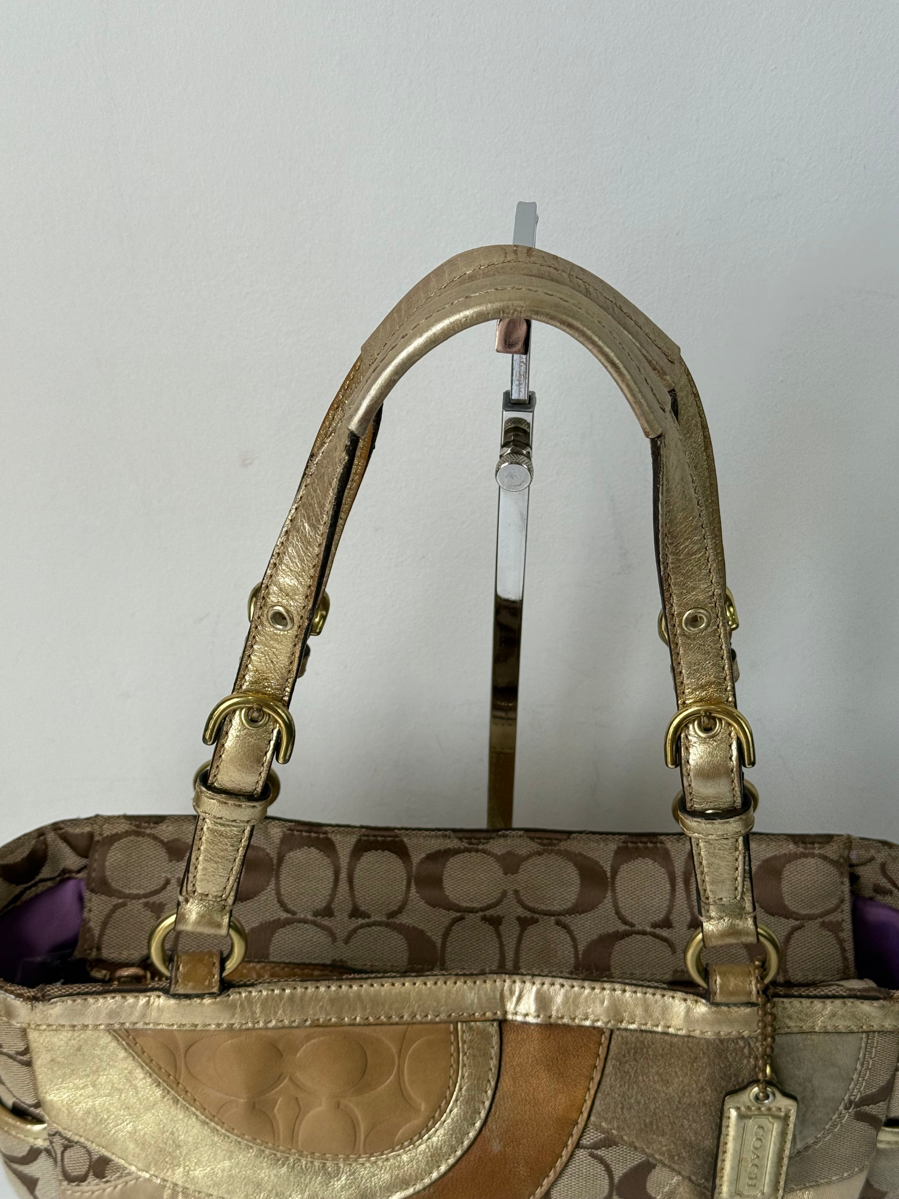 Vintage Coach Gold Multicolour Patchwork Tote Bag Coach Signature Handbag 00s Y2K