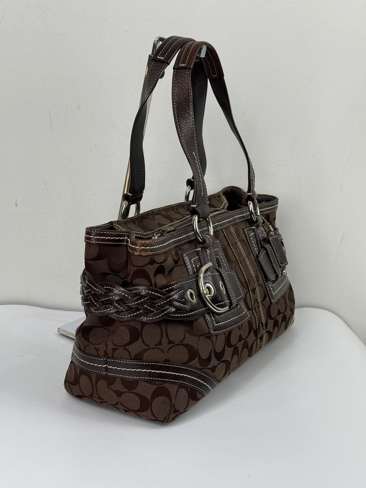 Vintage Coach Dark Brown Soho Satchel Bag Coach Signature Handbag 00s Y2K