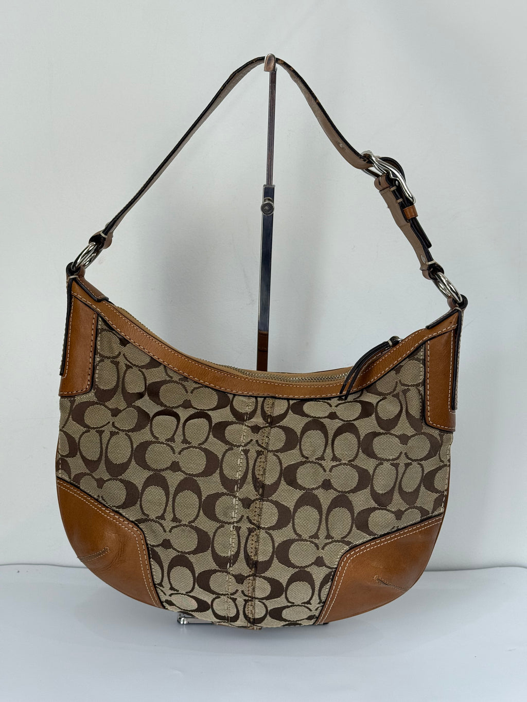 Vintage Coach Hampton Hobo Bag Brown and Tan Coach Signature Shoulder Bag 00s Y2K