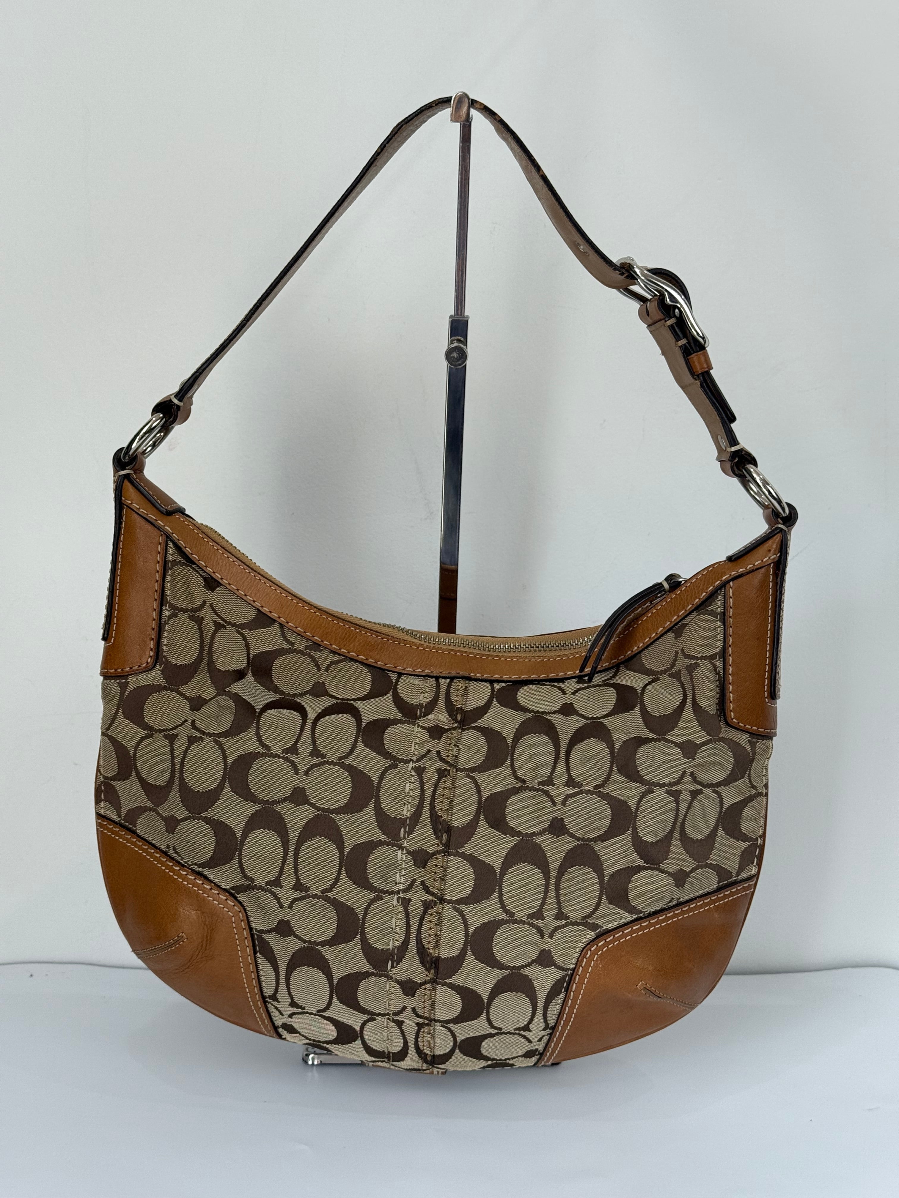 Vintage Coach Hampton Hobo Bag Brown and Tan Coach Signature Shoulder Bag 00s Y2K