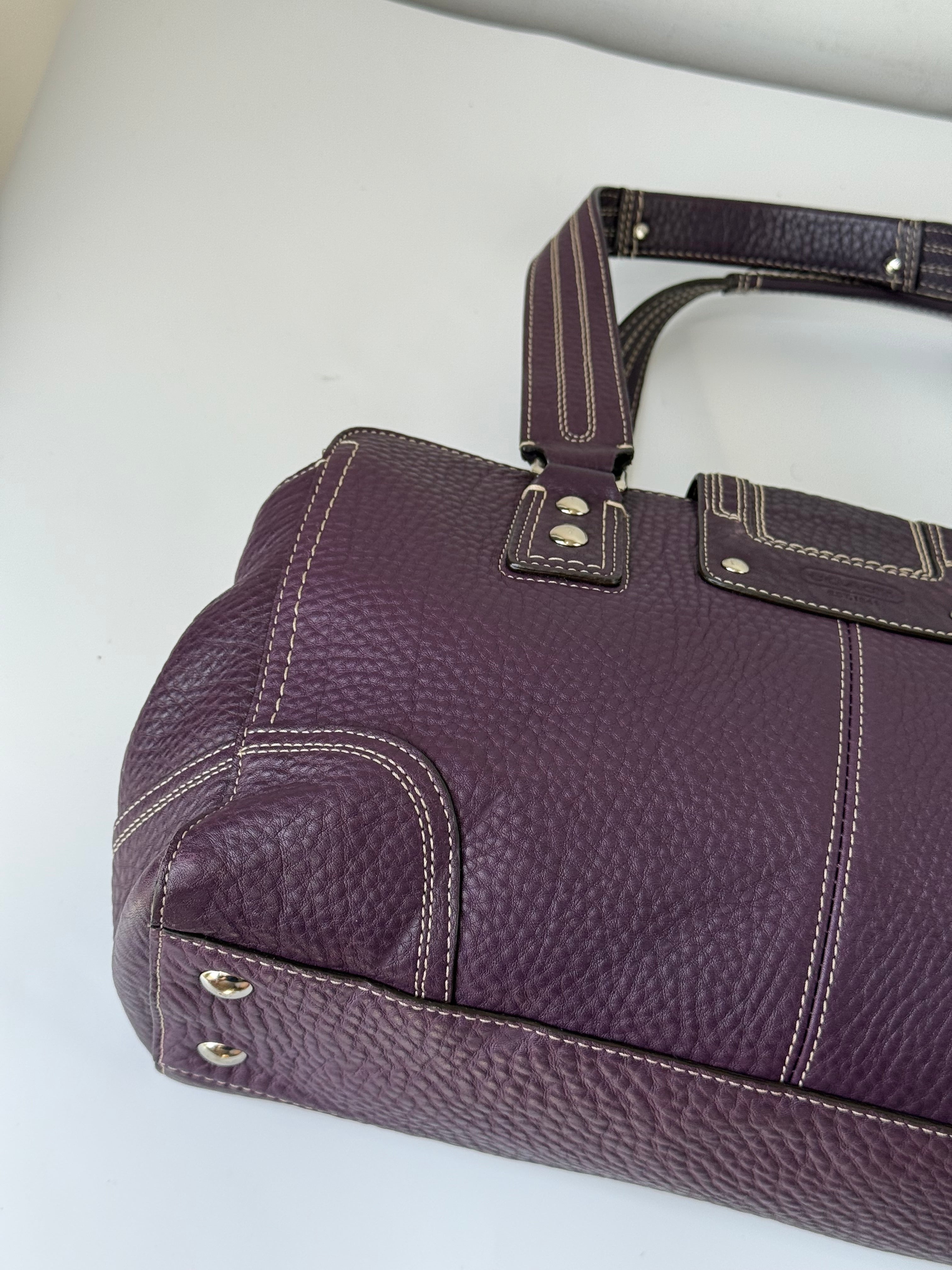 Vintage Coach Hampton Satchel Bag Purple Pebble Leather Shoulder Bag 00s Y2K