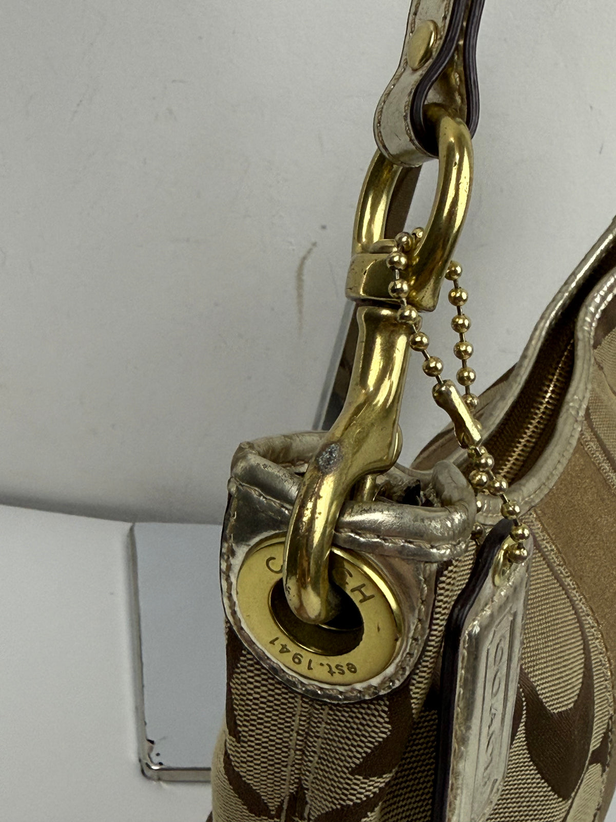 Vintage Coach Hobo Bag Beige/Brown Signature Stripe Shoulder Bag 00s Y2K
