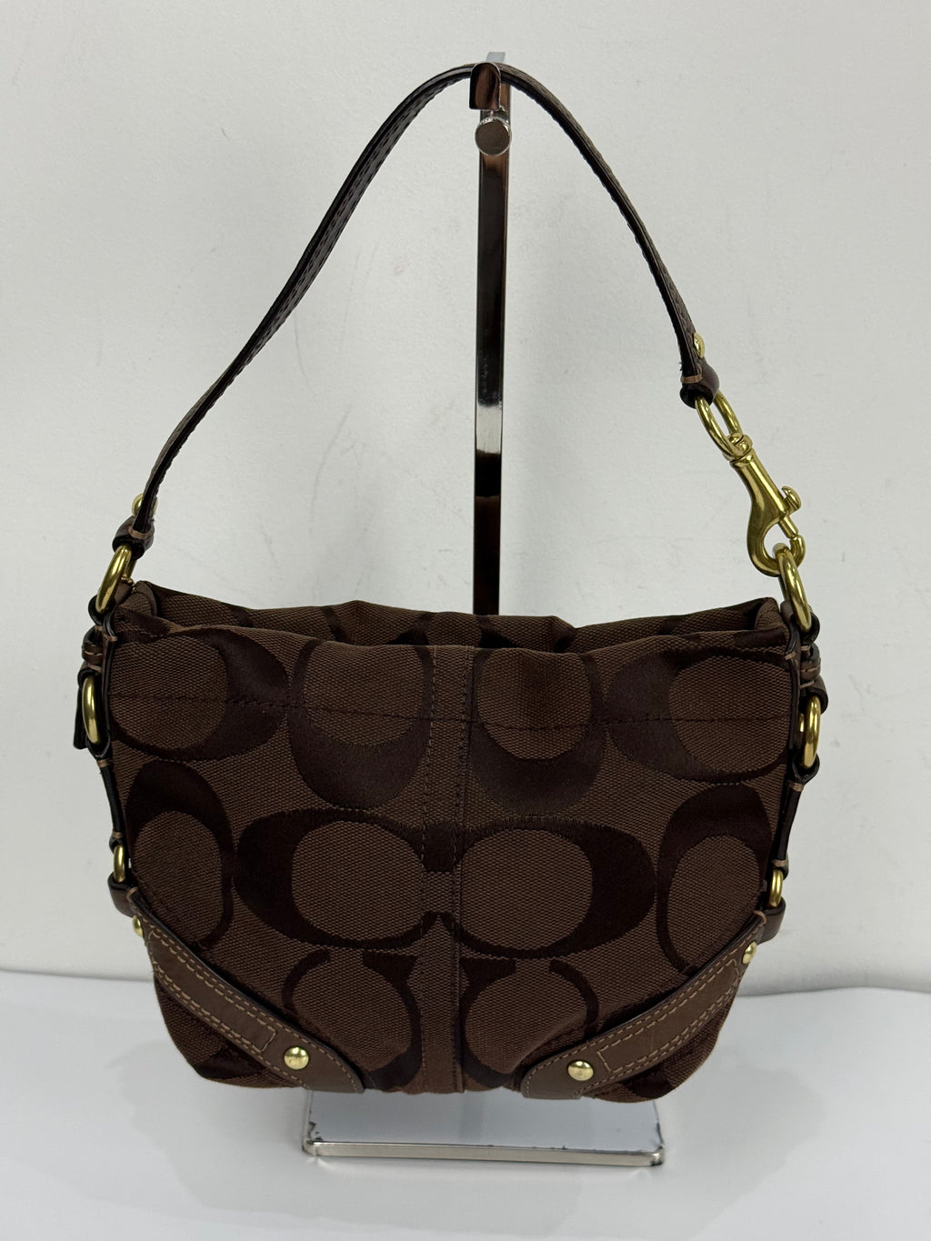 Vintage Coach Mini Carly Shoulder Bag Dark Brown Signature Handbag 00s Y2K