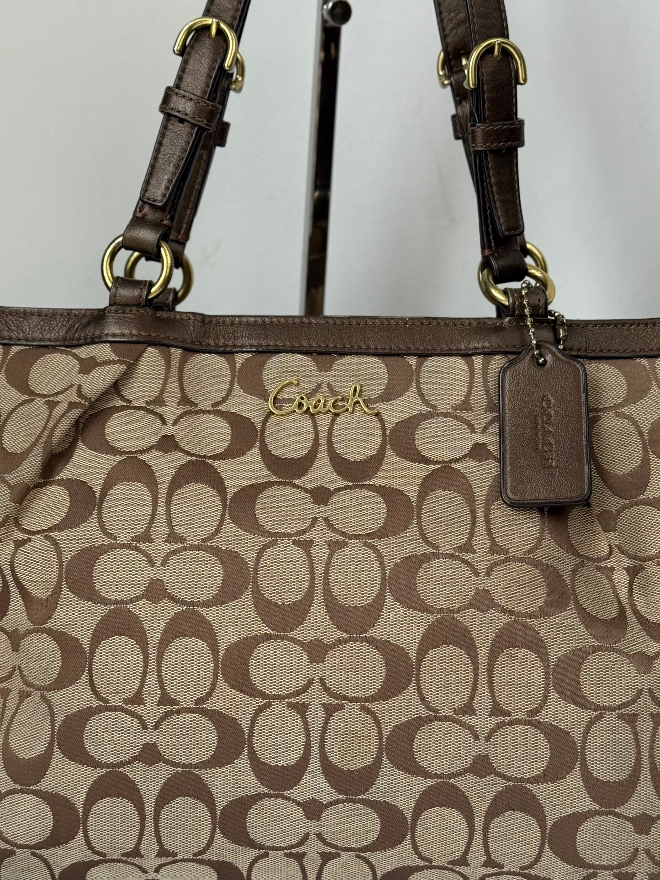 Vintage Coach Signature Taylor Tote Bag Camel Brown Coach Canvas Shoulder Bag Y2K