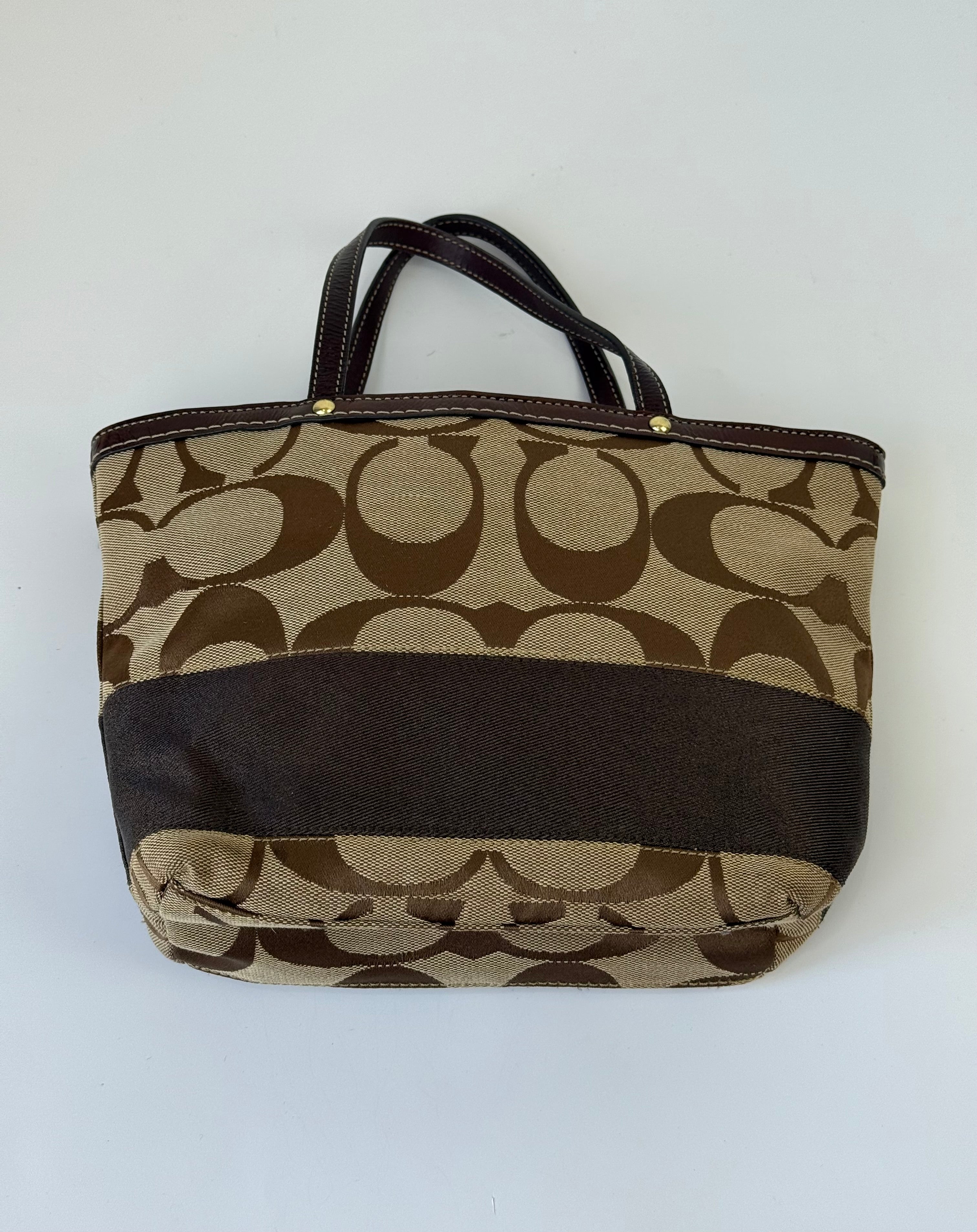 Vintage Coach Mini Tote Bag Brown Signature Canvas Handbag 00s Y2K