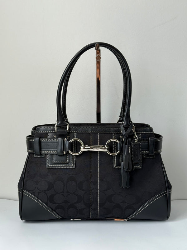 Vintage Coach Hampton Signature Tote Bag Black Coach Canvas HandBag 00s Y2K
