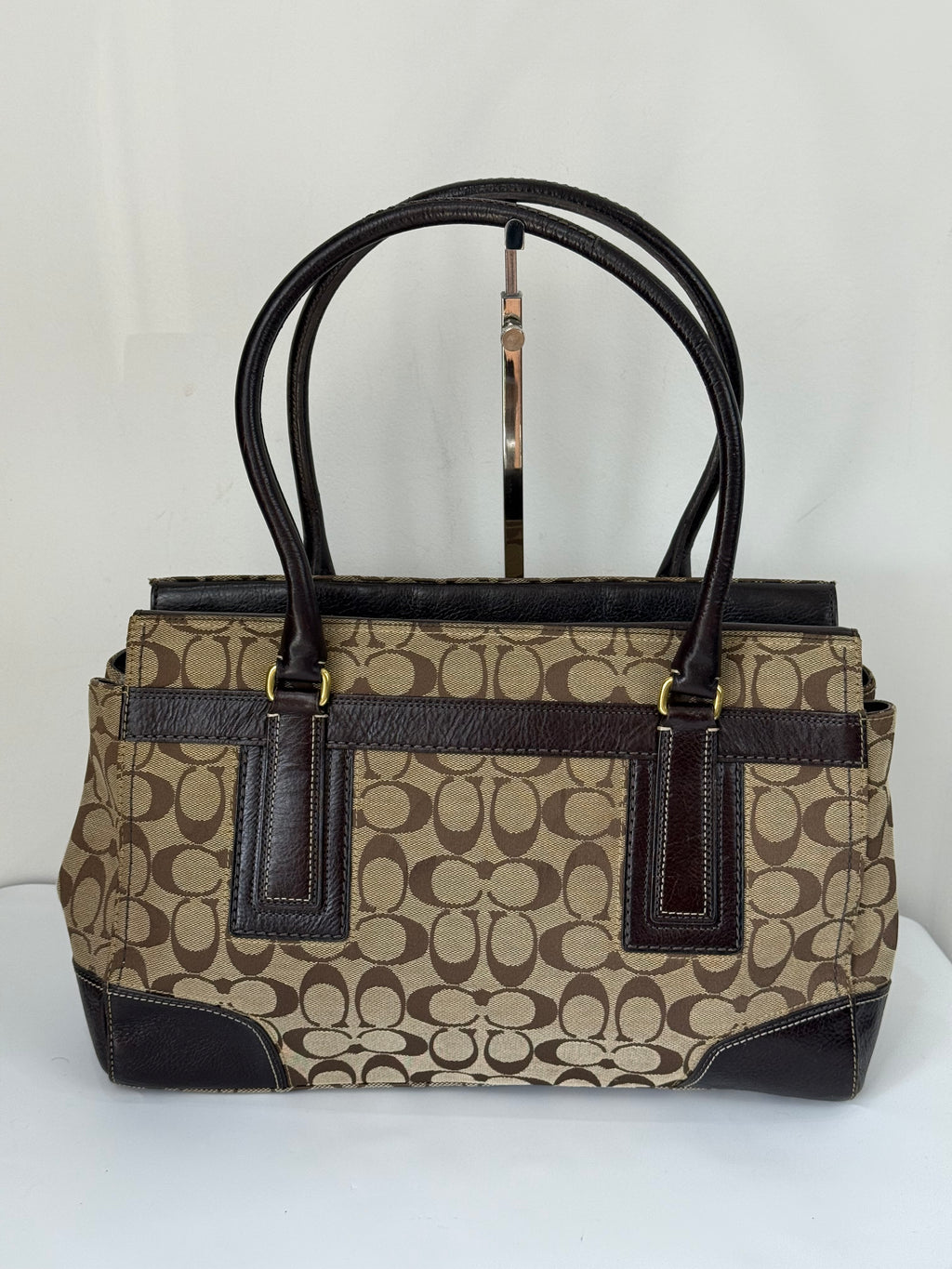 Vintage Coach Hampton Tote Bag Brown & Beige Signature Shoulder Bag 00s Y2K Handbag