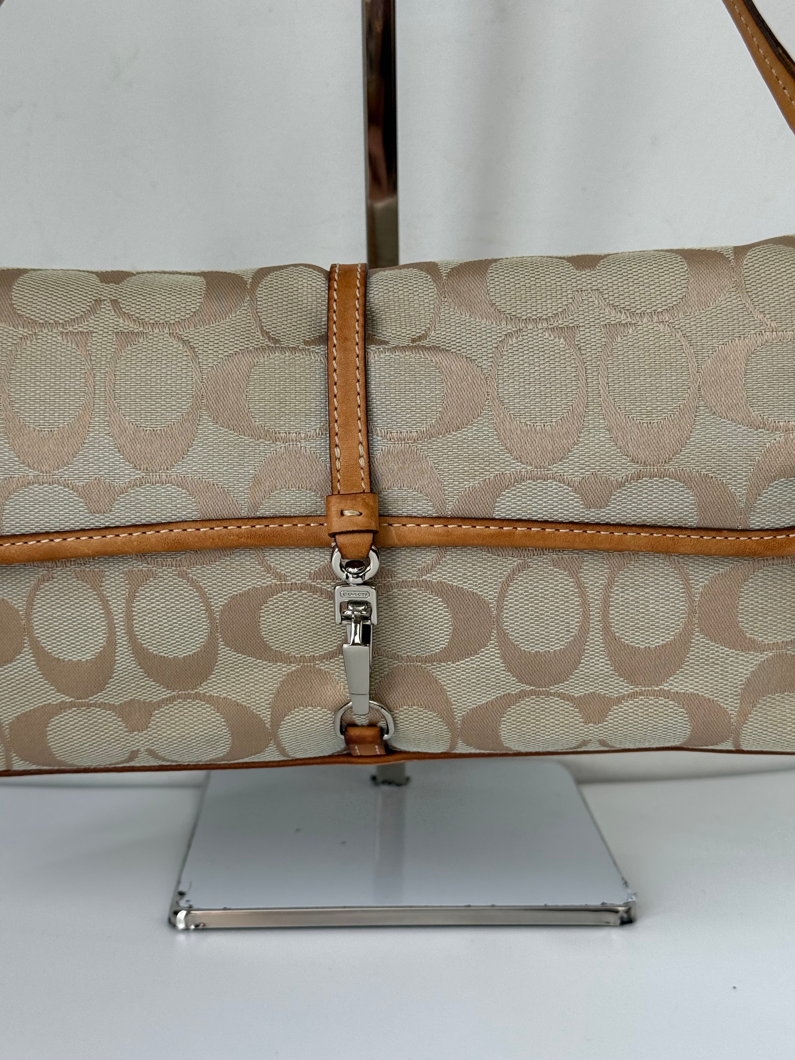 Vintage Coach Demi Clip Bag Beige and Blue Signature Canvas Shoulder Bag Y2K