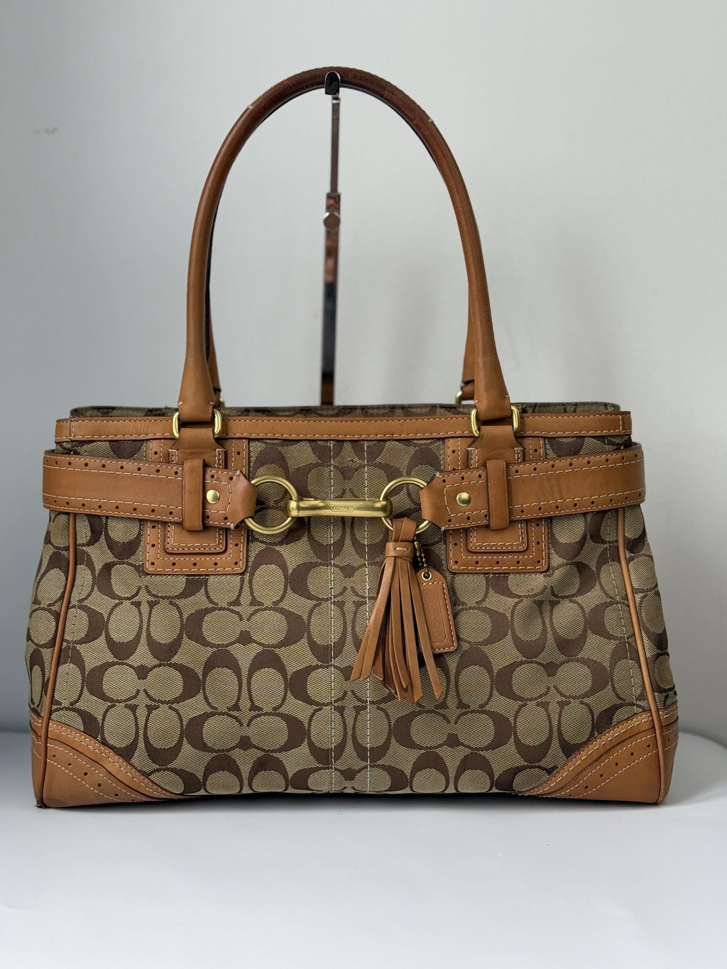 Vintage Coach Hampton Signature Tote Bag Brown & Beige Coach Canvas HandBag 00s Y2K
