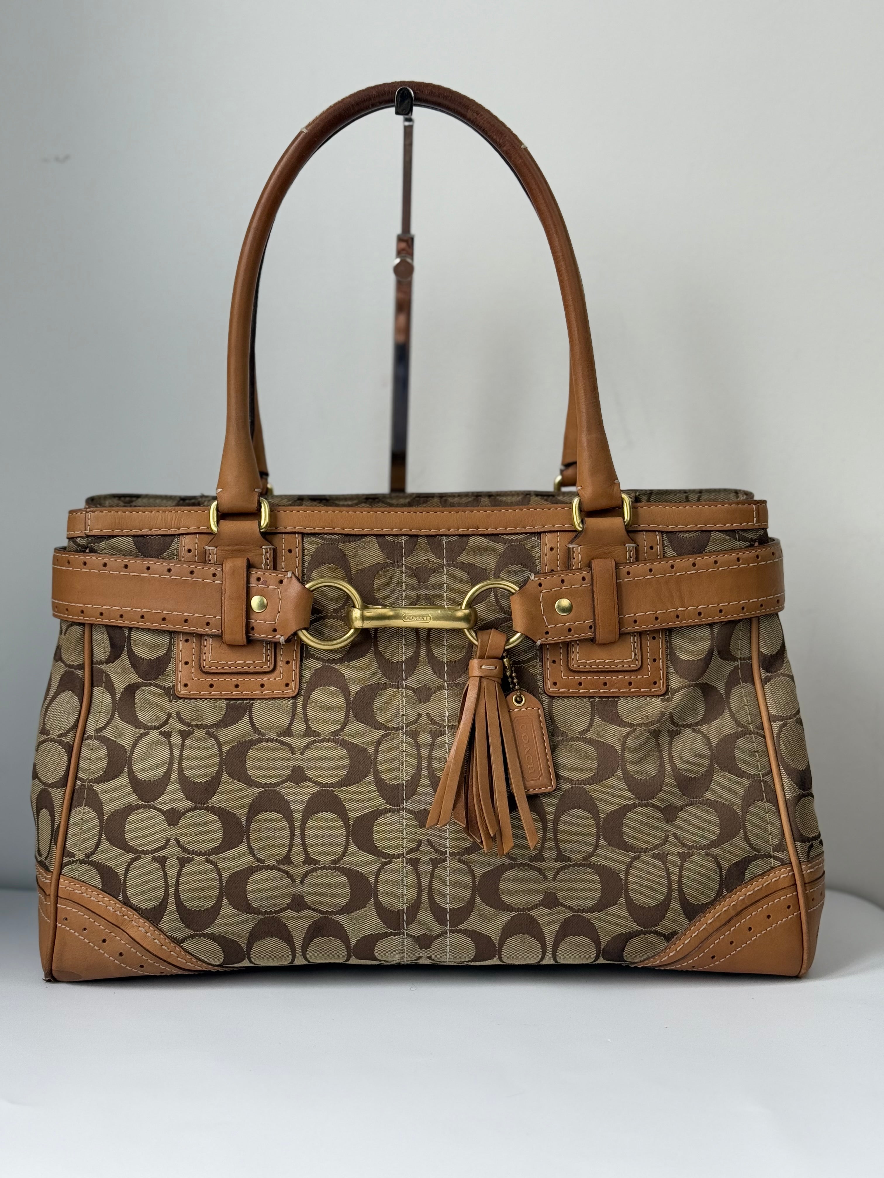 Vintage Coach Hampton Signature Tote Bag Brown & Beige Coach Canvas HandBag 00s Y2K