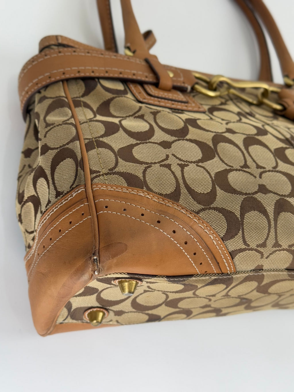 Vintage Coach Hampton Signature Tote Bag Brown & Beige Coach Canvas HandBag 00s Y2K