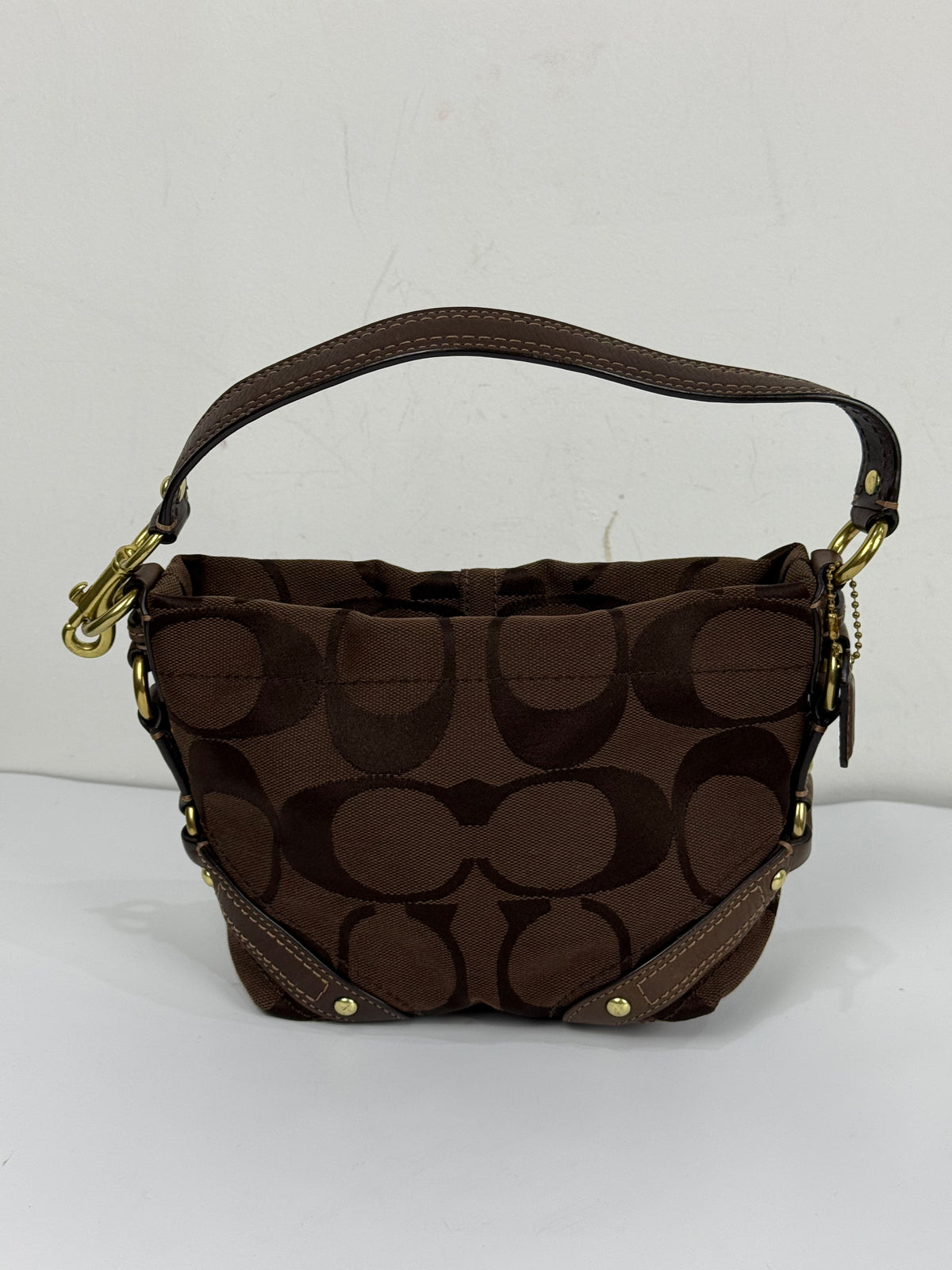 Vintage Coach Mini Carly Shoulder Bag Dark Brown Signature Handbag 00s Y2K