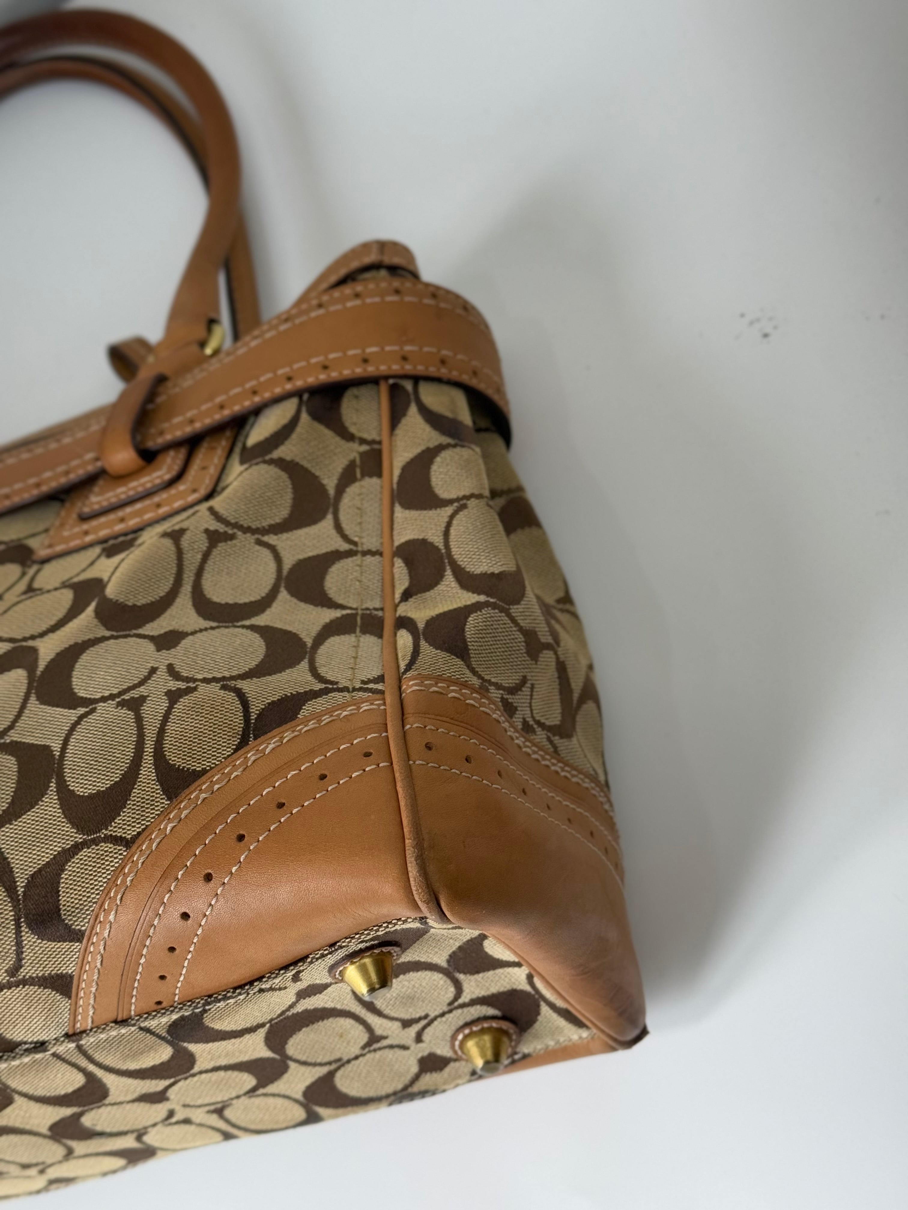 Vintage Coach Hampton Signature Tote Bag Brown & Beige Coach Canvas HandBag 00s Y2K