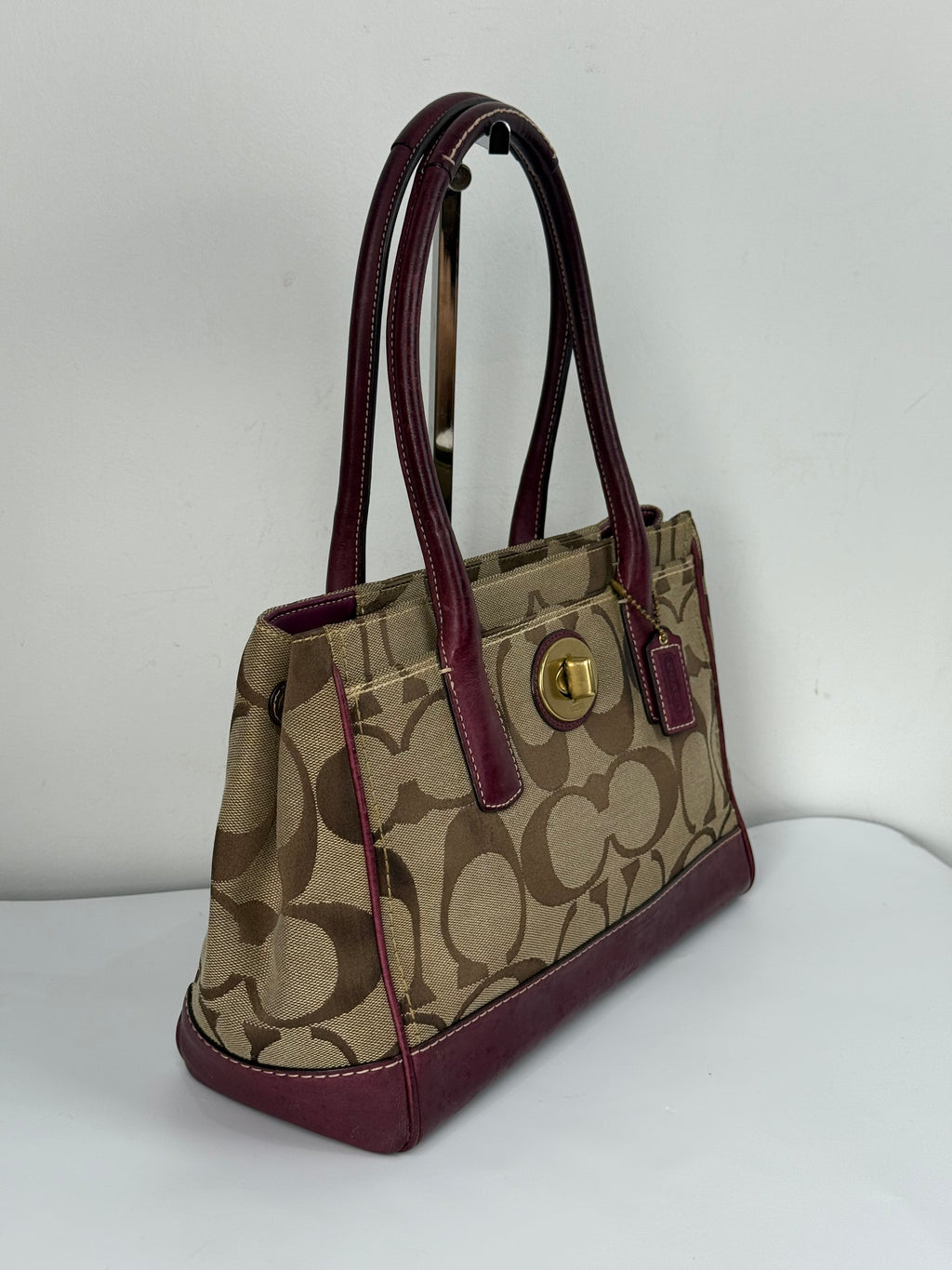 Vintage Coach Hampton Brown/Purple Tote Bag Coach Signature Y2K HandBag