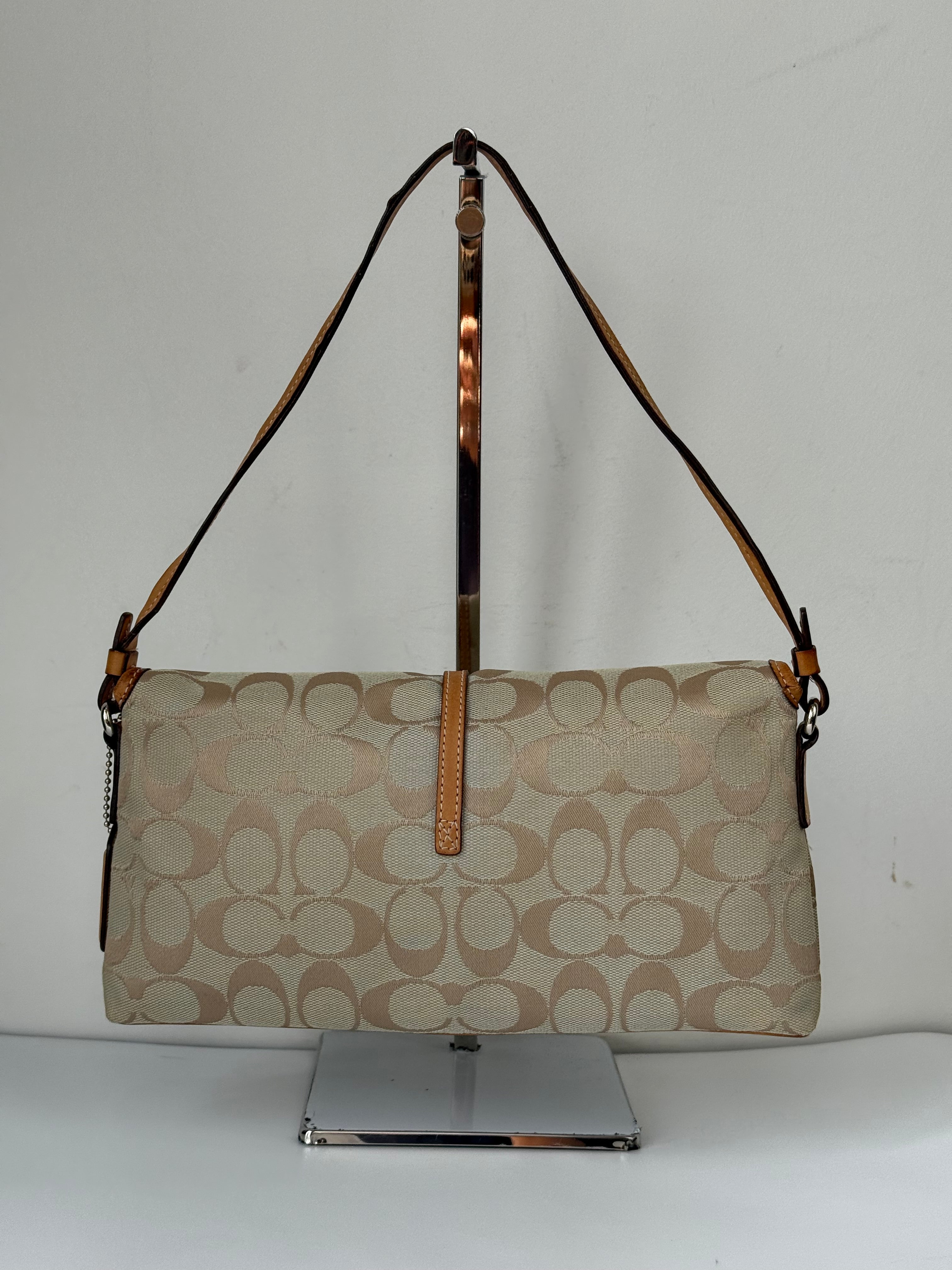 Vintage Coach Demi Clip Bag Beige and Blue Signature Canvas Shoulder Bag Y2K