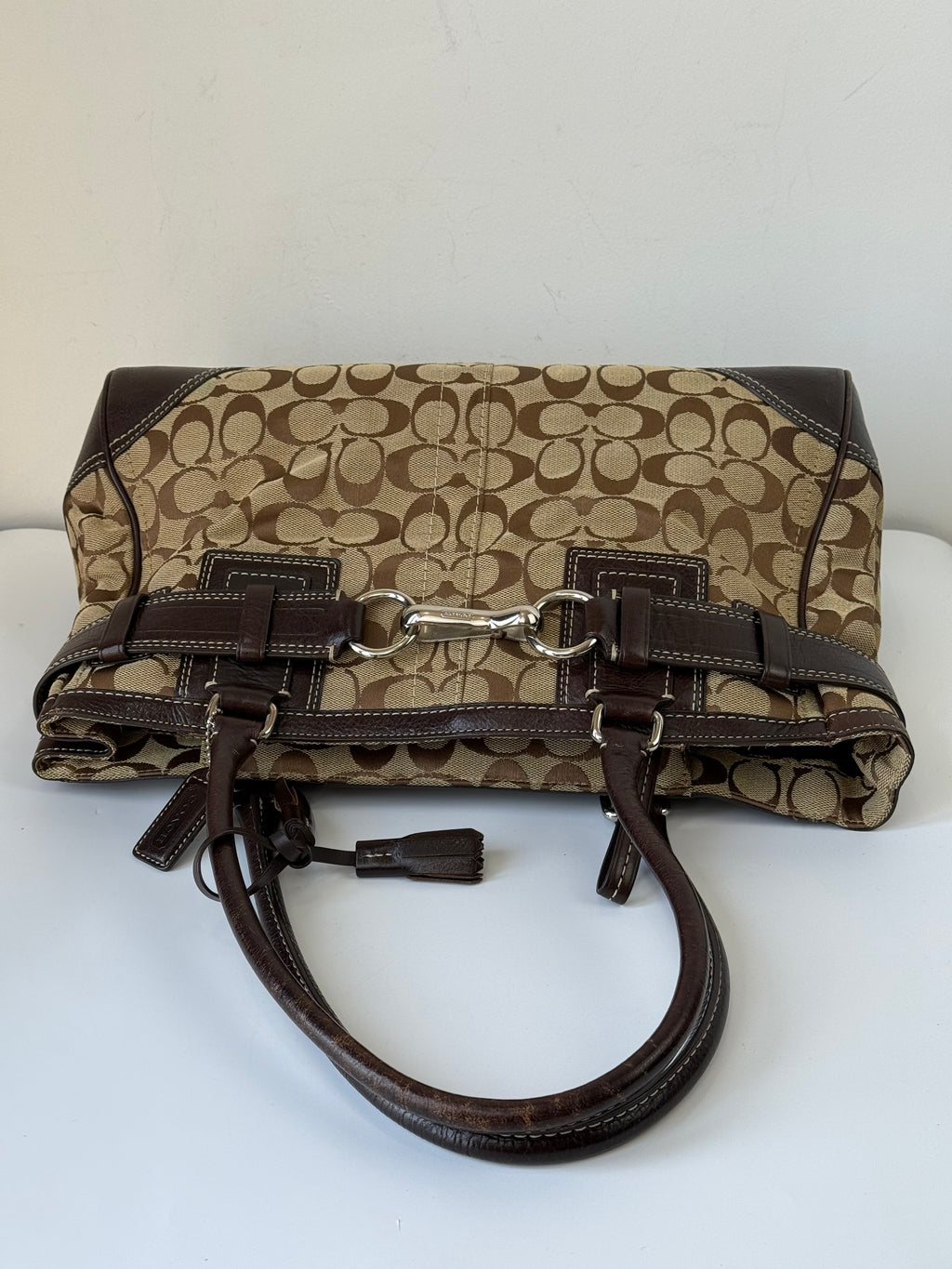 Vintage Coach Hampton Tote Bag Brown & Beige Signature Shoulder Bag 00s Y2K Handbag