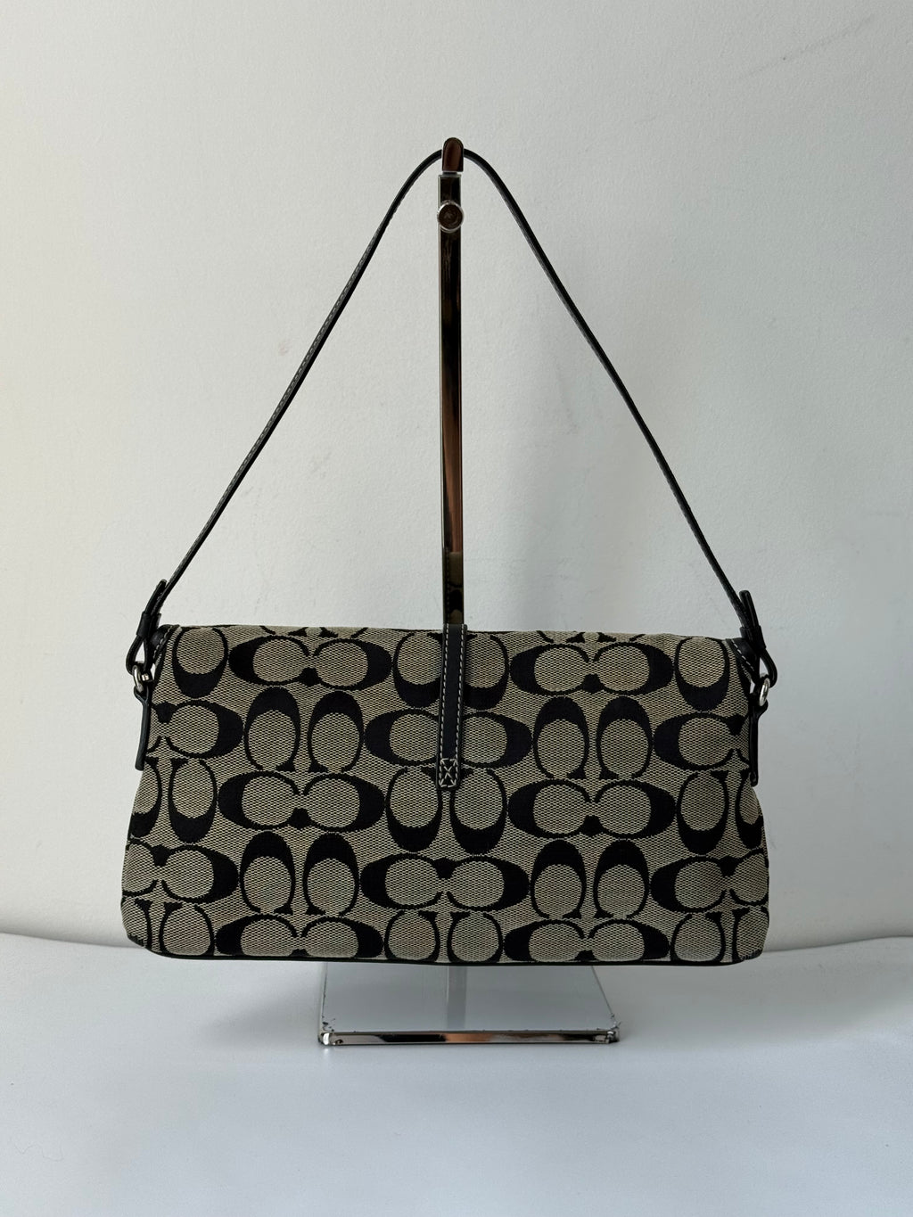 Vintage Coach Demi Clip Bag Grey and Black Signature Canvas Shoulder Bag Y2K
