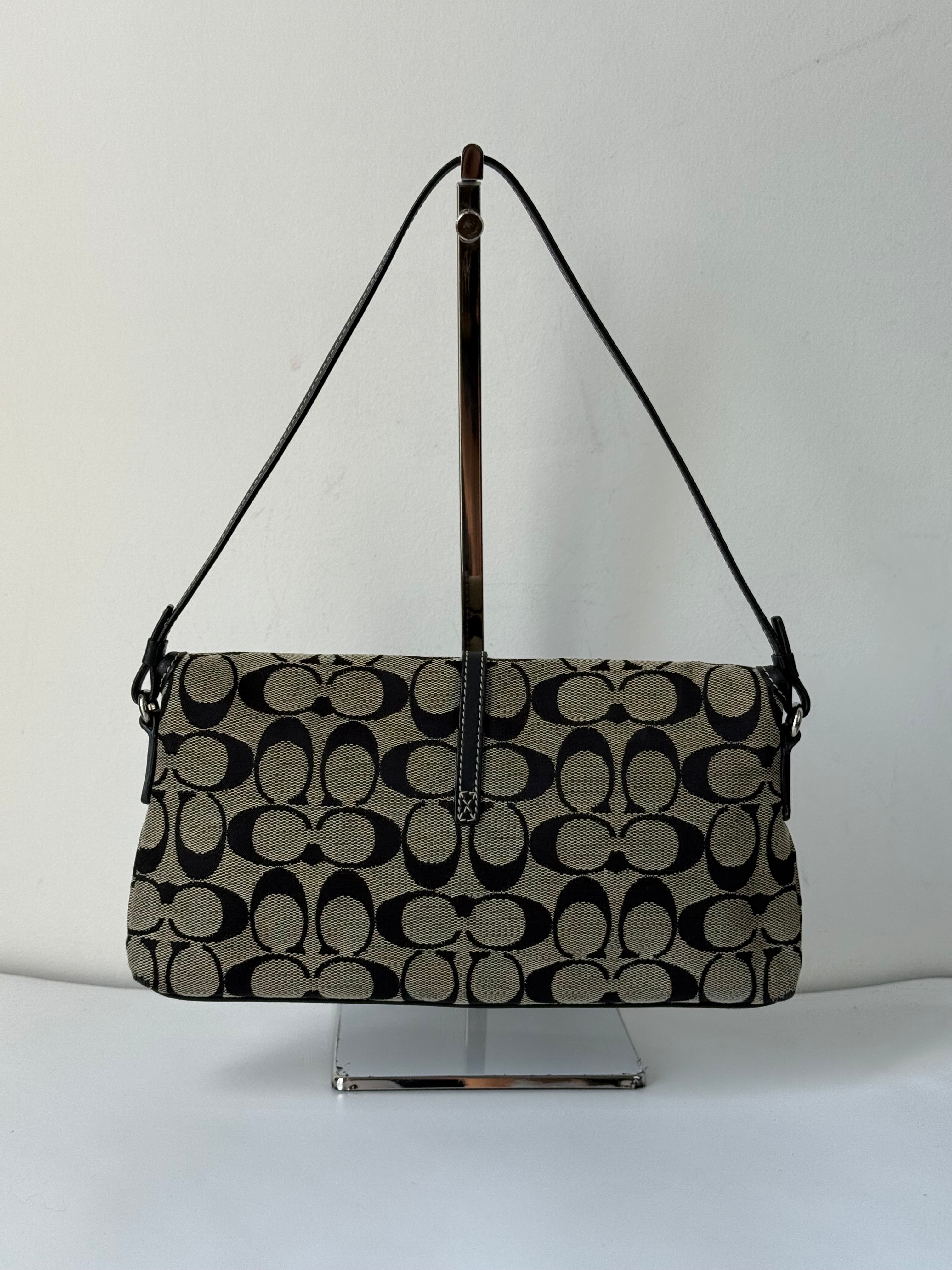 Vintage Coach Demi Clip Bag Grey and Black Signature Canvas Shoulder Bag Y2K