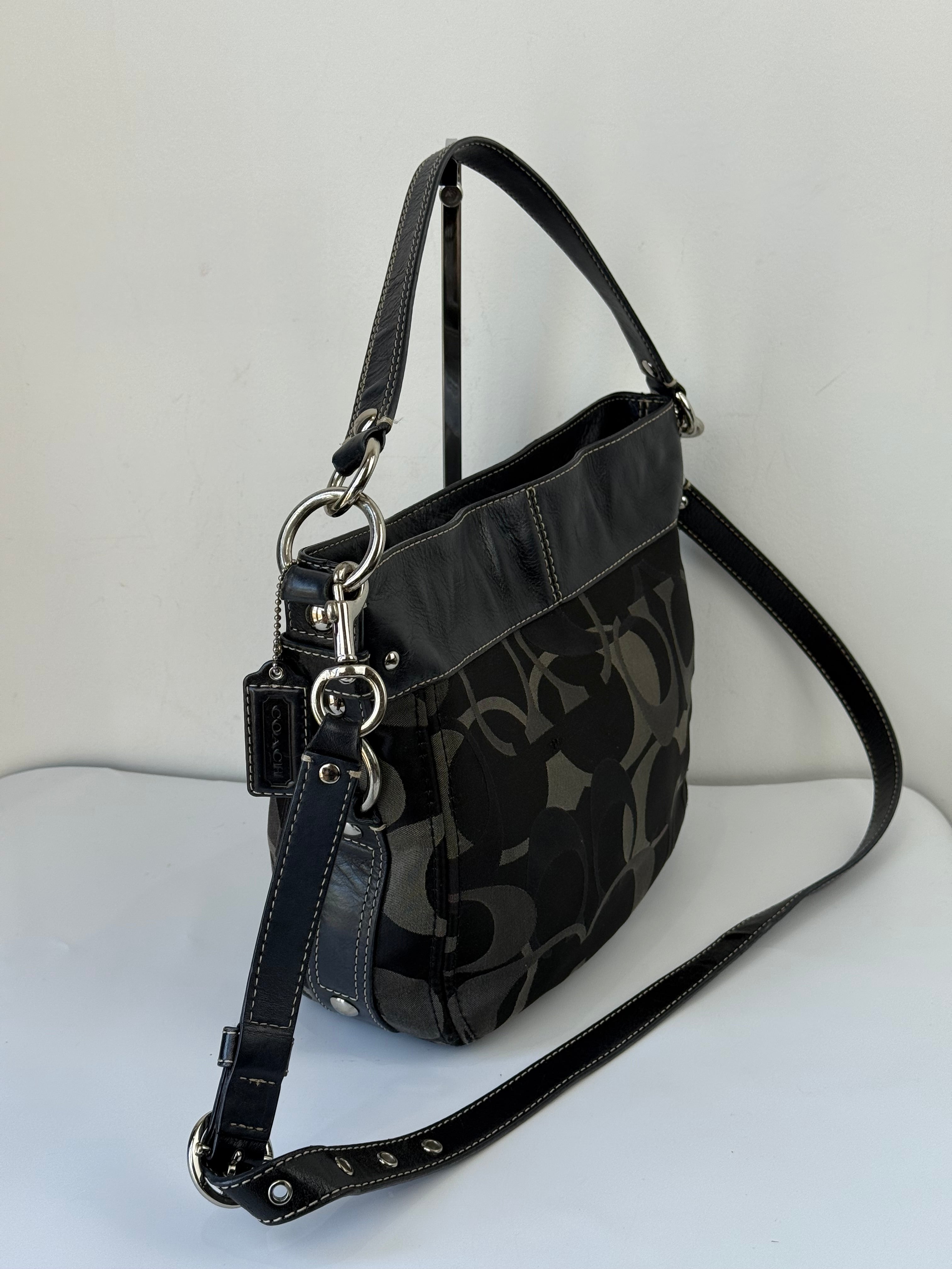 Vintage Coach Zoe Optic 2 Way Bag Black Signature Canvas Handbag 00s Y2K