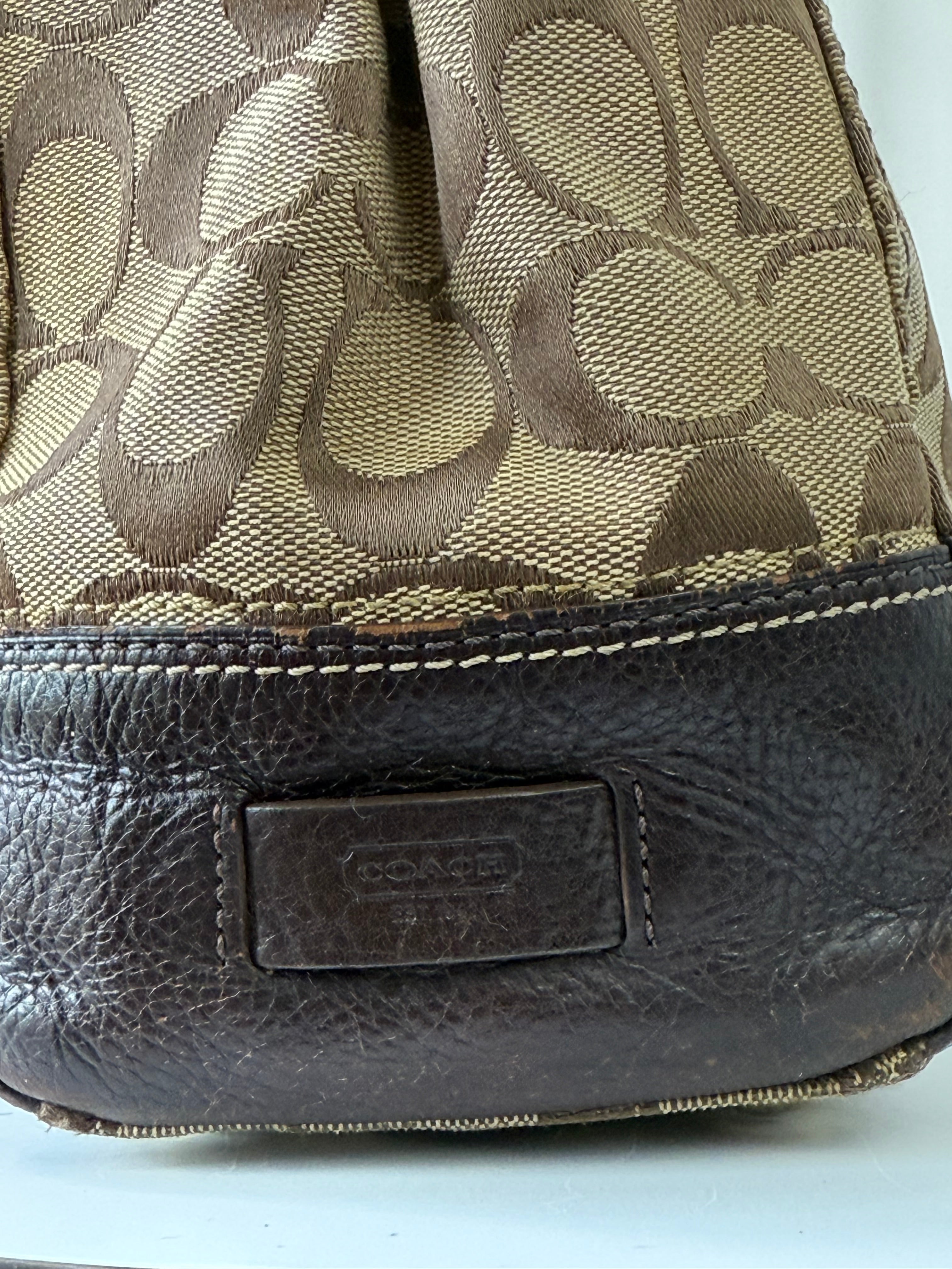 Vintage Coach Hampton Tote Bag Brown & Beige Signature Shoulder Bag 00s Y2K Handbag