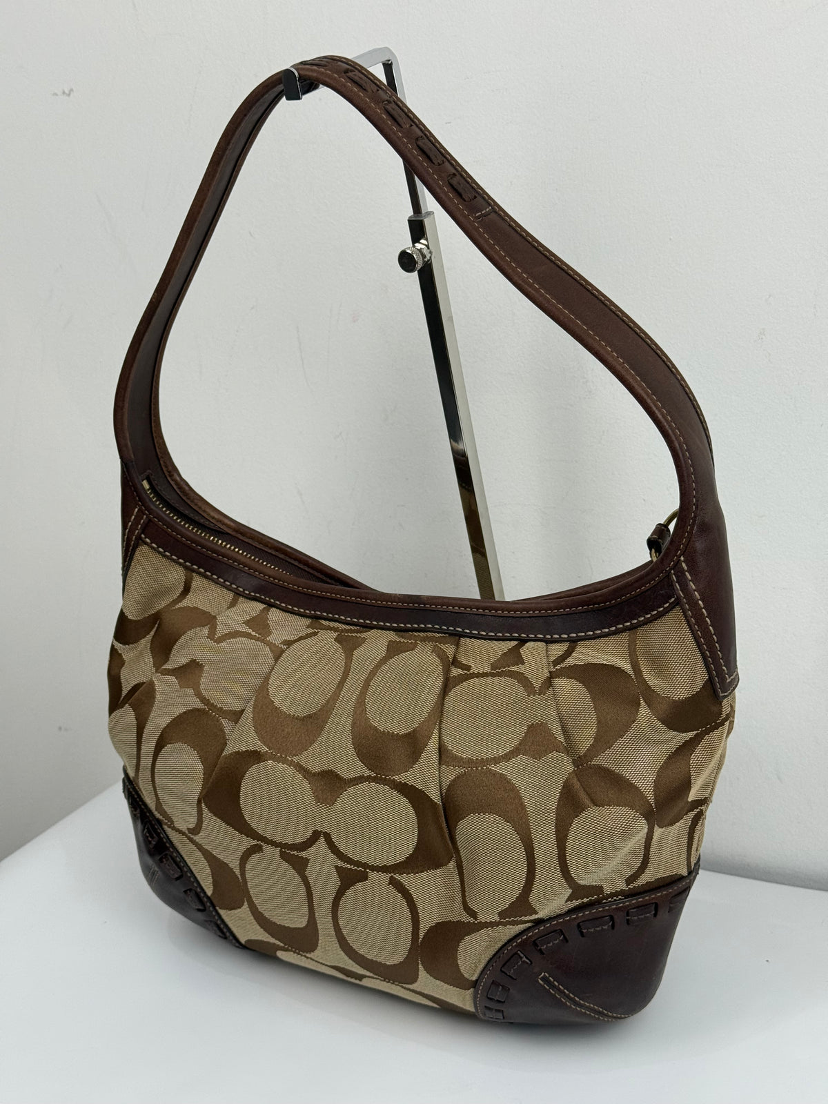 Vintage Coach Ergo Pleated Hobo Bag Coach Signature Bag With Brown Leather 00s Y2K