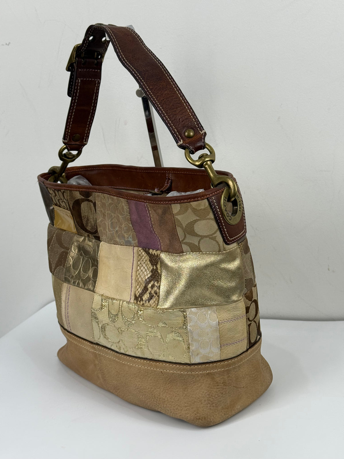 Vintage Coach Patchwork Tote Bag Coach Signature Shoulder Bag 00s Y2K
