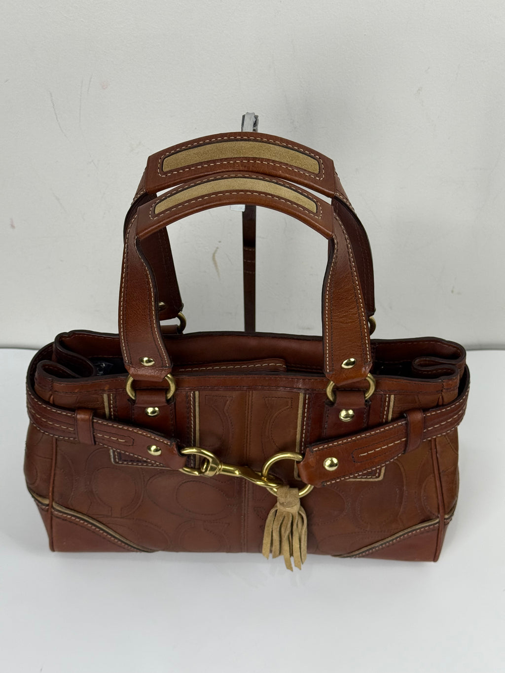 Vintage Coach Brown Horsebit Clip Hampton Bag Coach Embossed Leather Handbag 00s Y2K