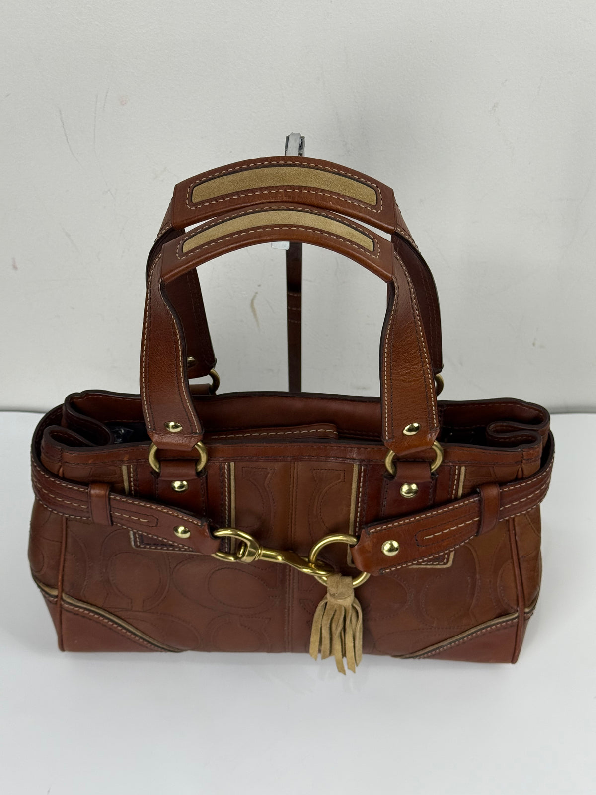 Vintage Coach Brown Horsebit Clip Hampton Bag Coach Embossed Leather Handbag 00s Y2K