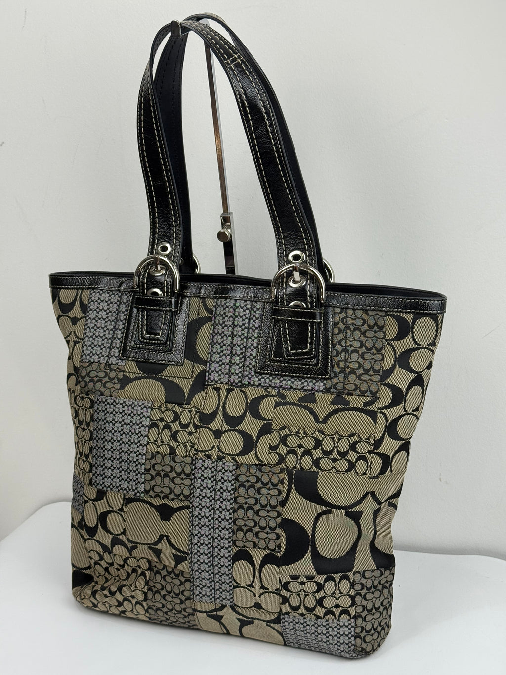 Vintage Coach Patchwork Tote Bag Coach Black/Grey Signature Handbag 00s Y2K