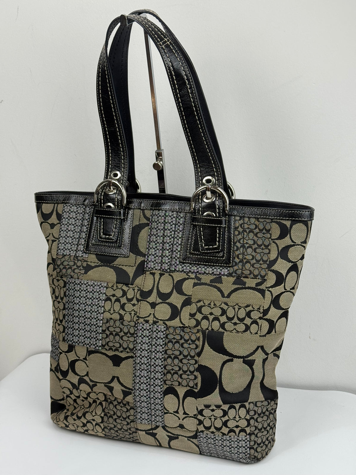 Vintage Coach Patchwork Tote Bag Coach Black/Grey Signature Handbag 00s Y2K
