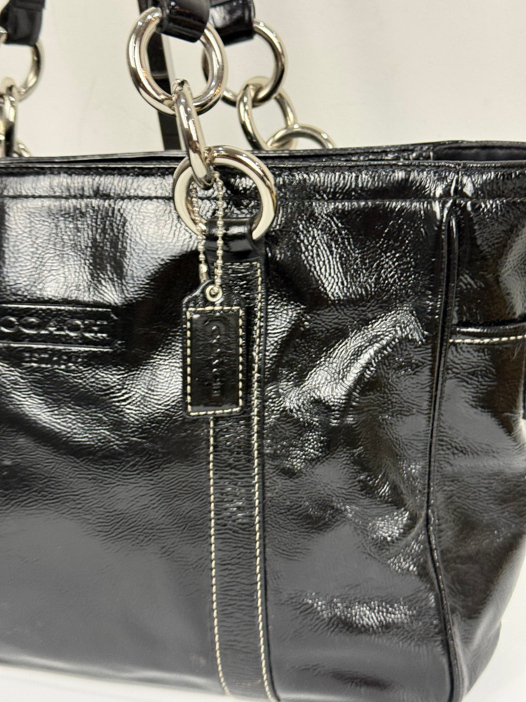 Vintage Coach East West Gallery Tote Bag Coach Black Patent Leather HandBag 00s Y2K