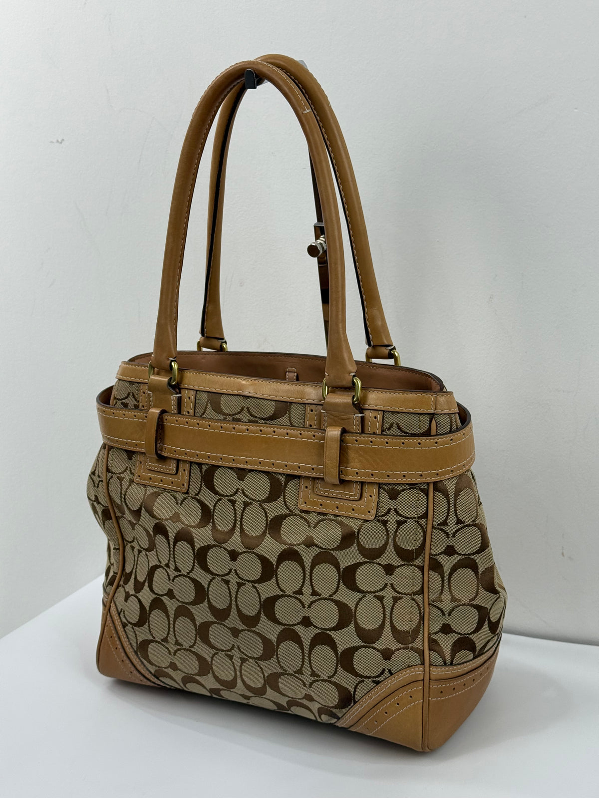 Vintage Coach Hampton Signature Tote Bag Brown and Tan Coach Canvas HandBag 00s Y2K