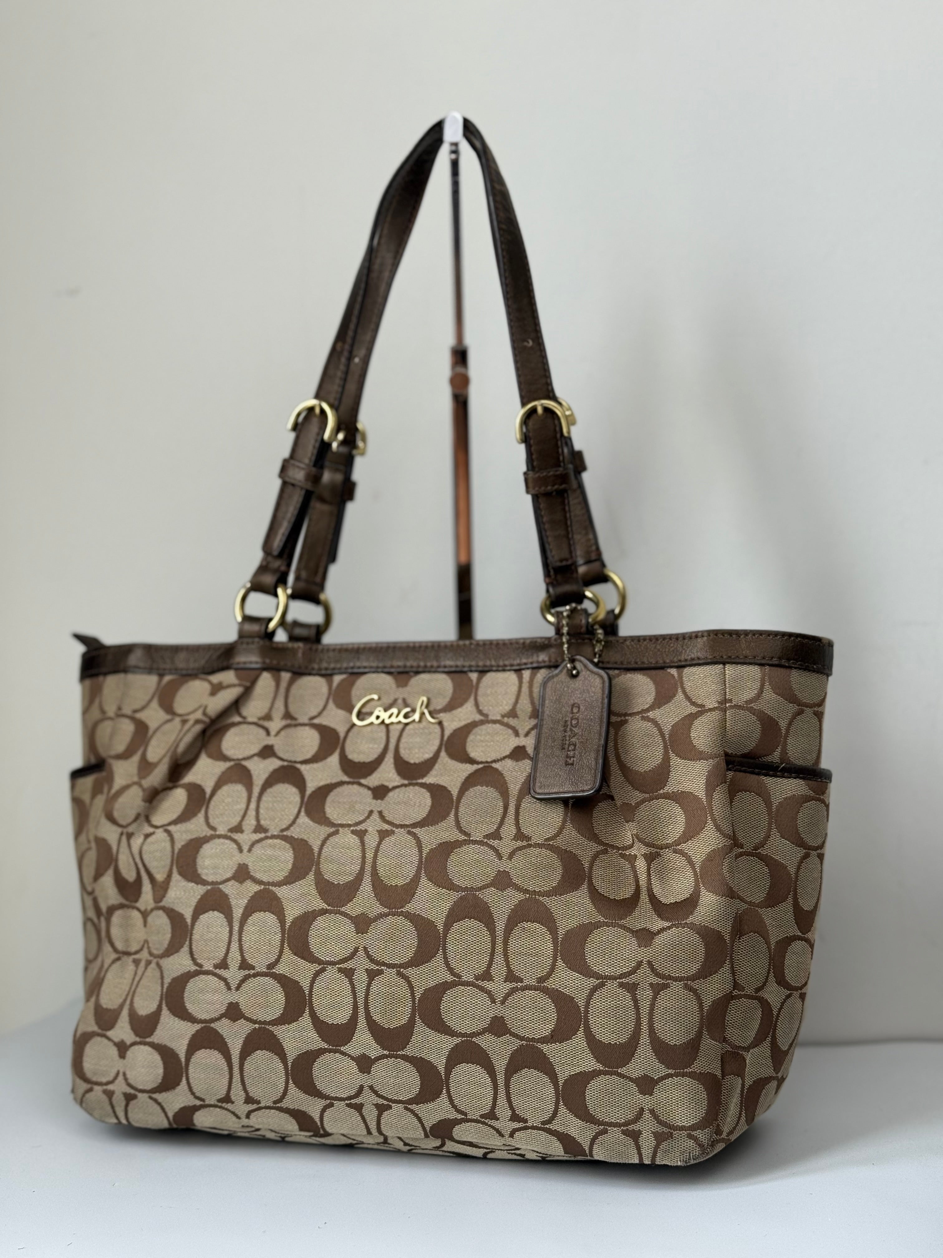 Vintage Coach Signature Taylor Tote Bag Camel Brown Coach Canvas Shoulder Bag Y2K