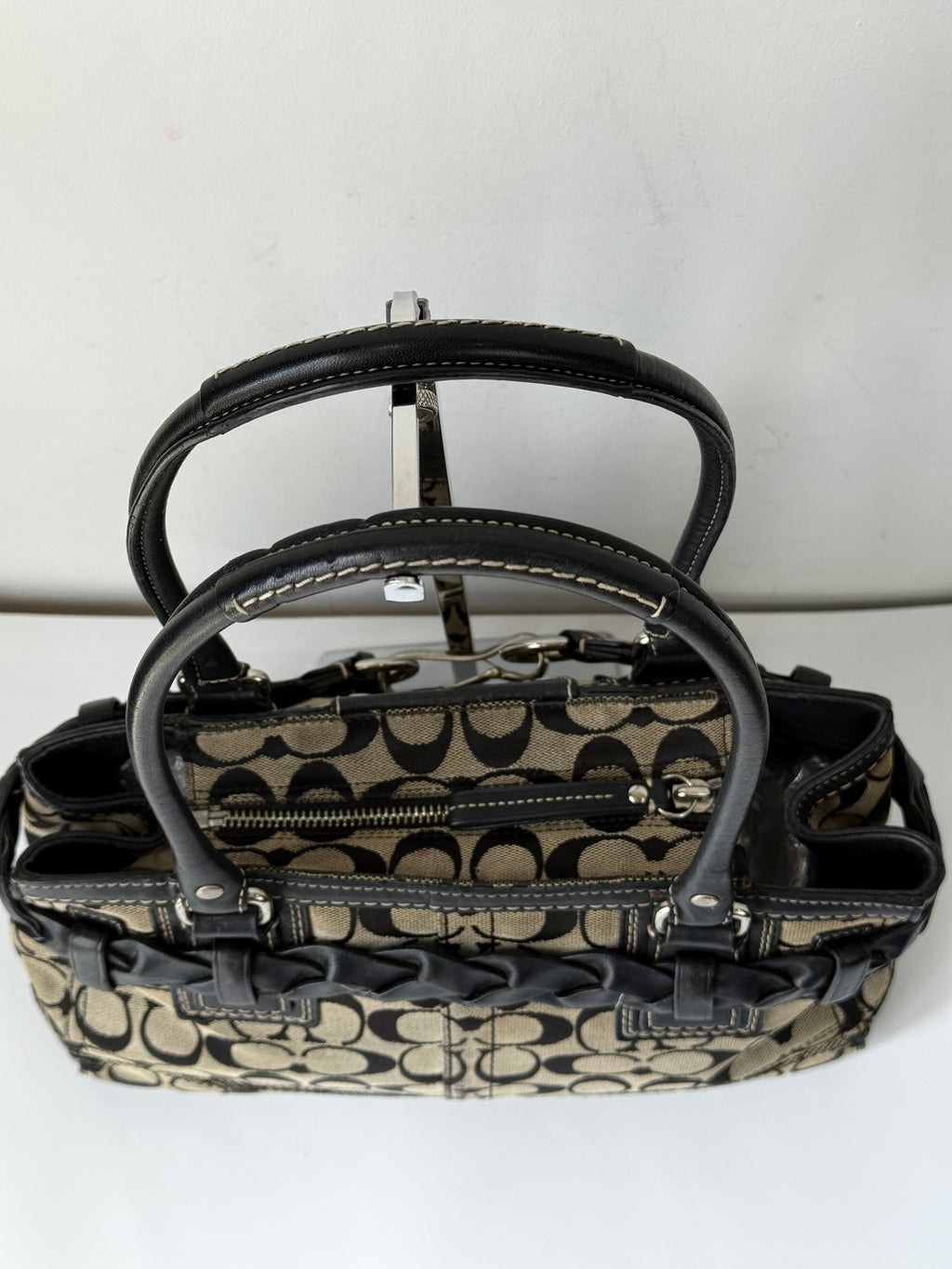 Vintage Coach Hampton Signature Tote Bag Grey and Black Coach Canvas HandBag 00s Y2K