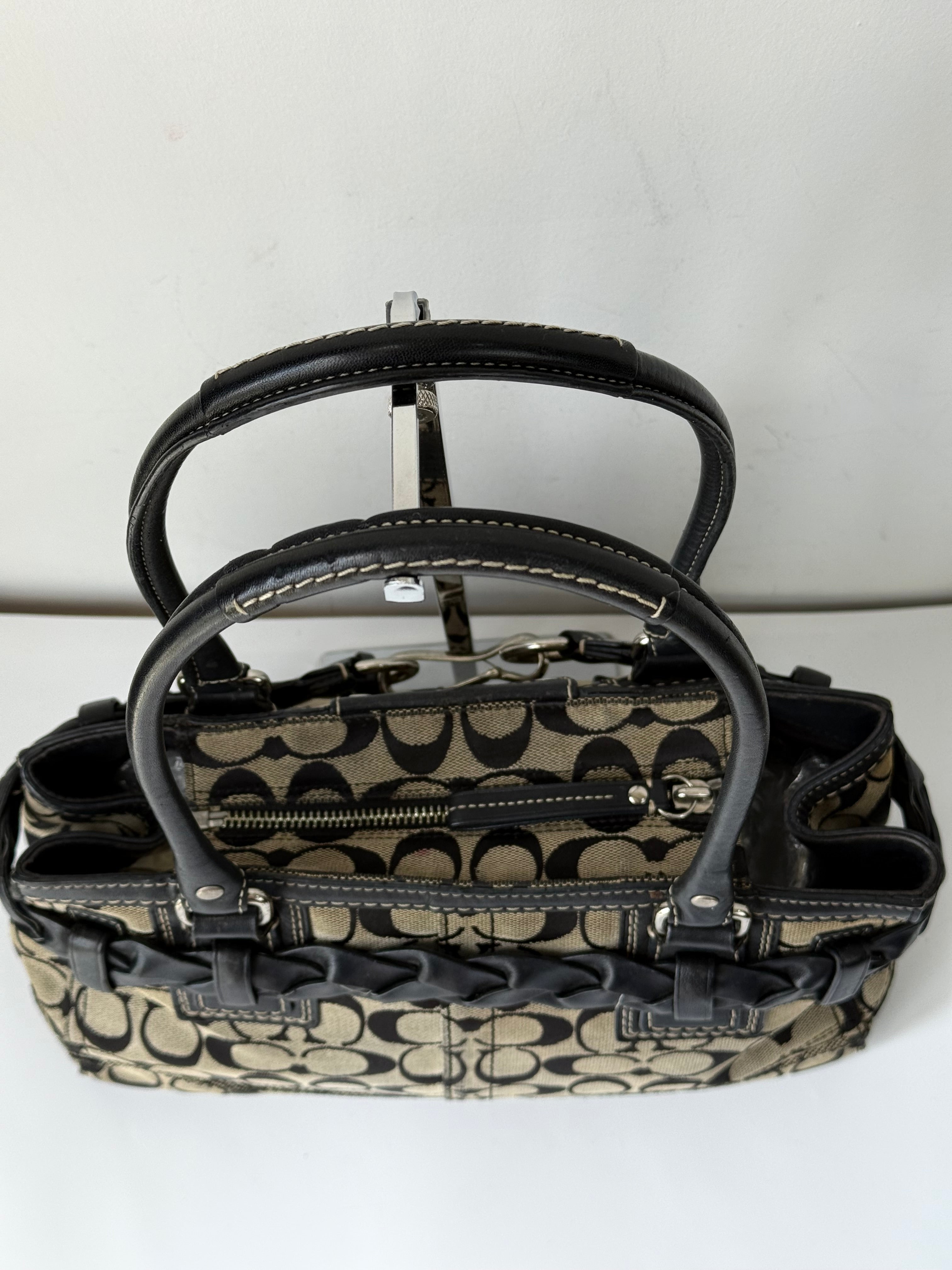 Vintage Coach Hampton Signature Tote Bag Grey and Black Coach Canvas HandBag 00s Y2K