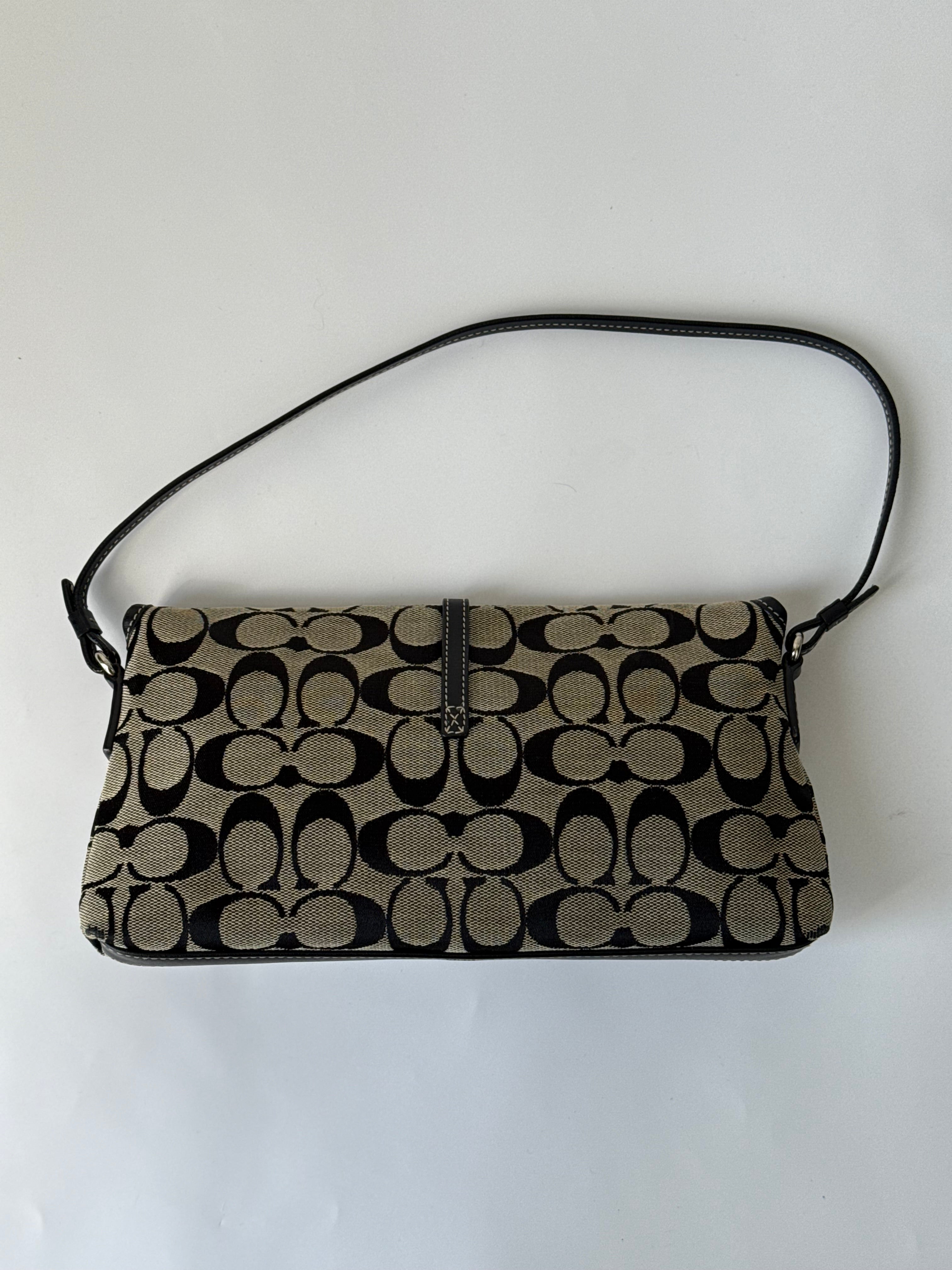 Vintage Coach Demi Clip Bag Grey and Black Signature Canvas Shoulder Bag Y2K