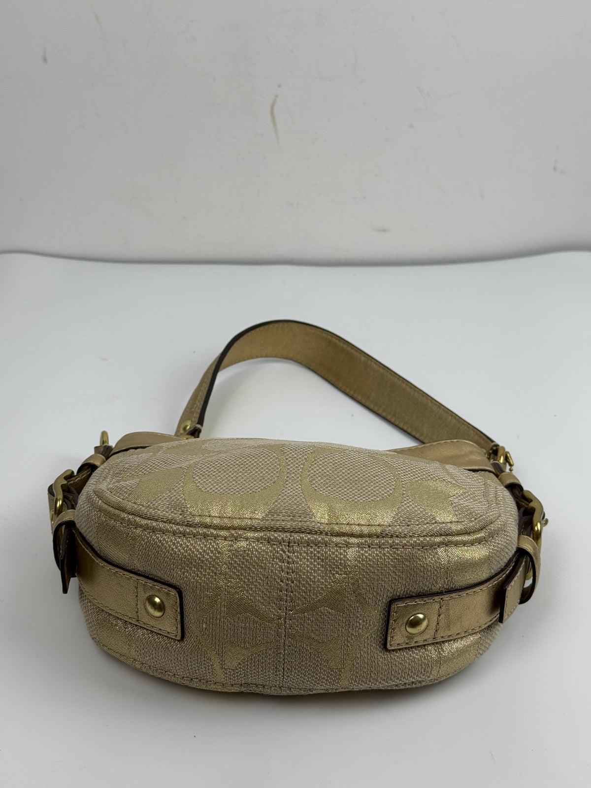 Vintage Coach Mini Zoe Bag Gold Signature Shoulder Bag 00s Y2K