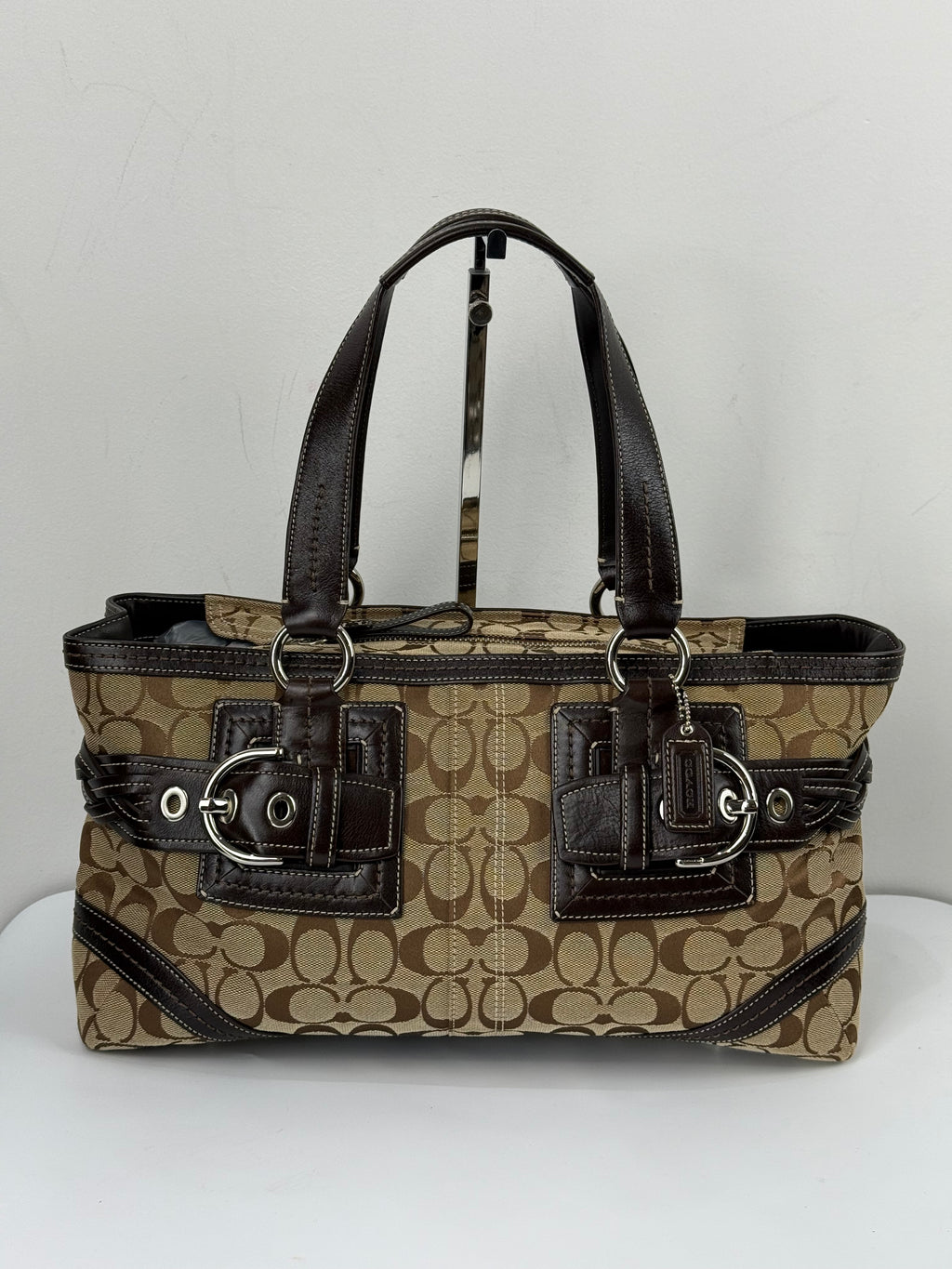 Vintage Coach Soho Satchel Bag Beige & Brown Signature Coach Handbag 00s Y2K