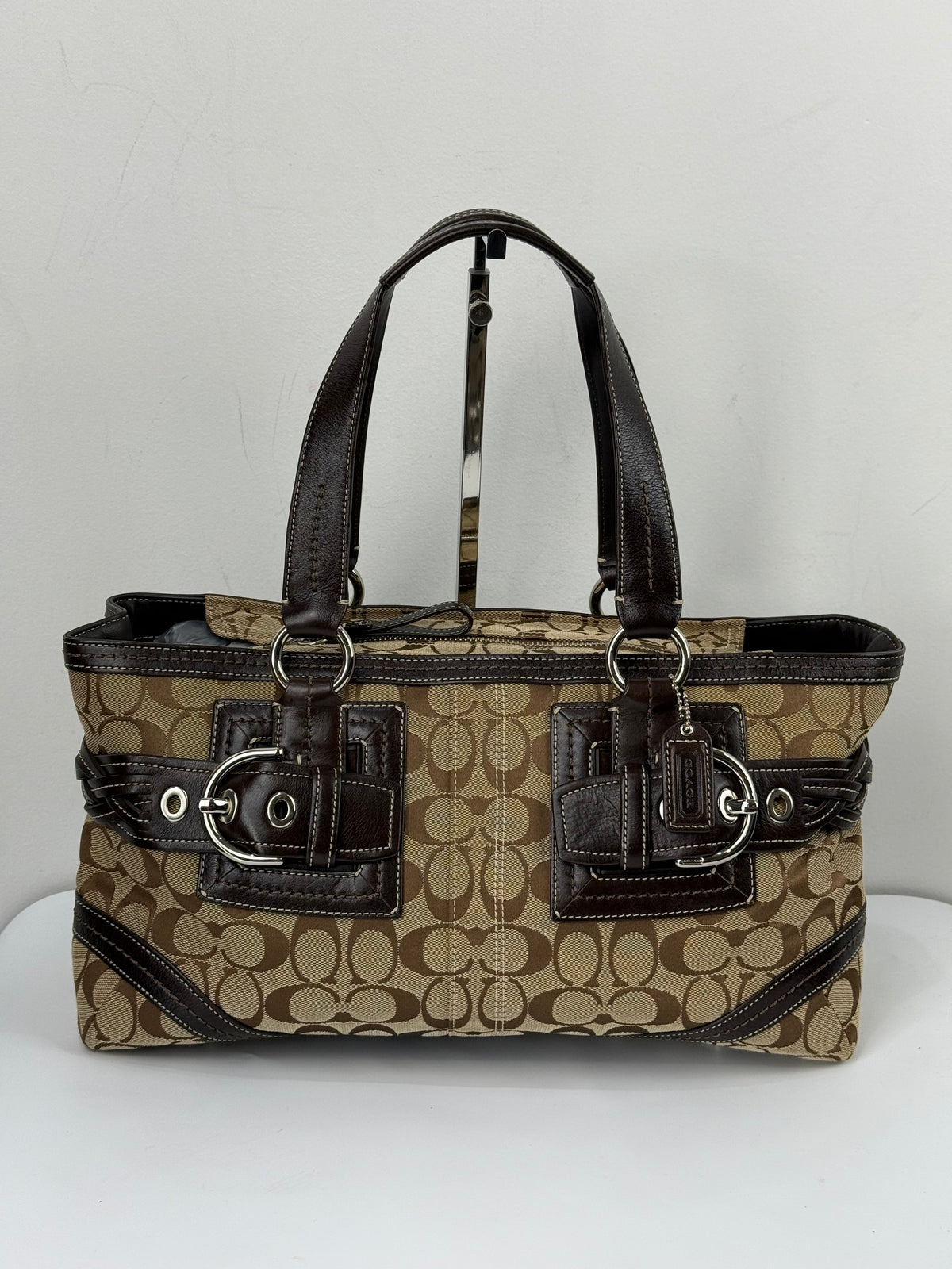 Vintage Coach Soho Satchel Bag Beige & Brown Signature Coach Handbag 00s Y2K