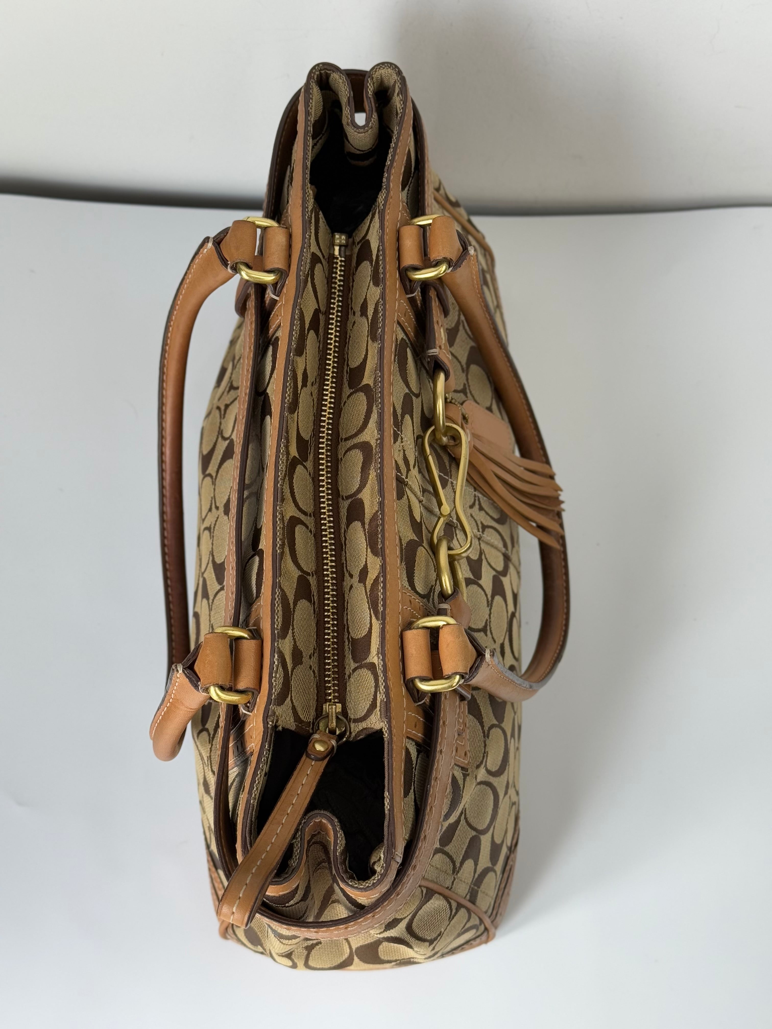 Vintage Coach Hampton Signature Tote Bag Brown & Beige Coach Canvas HandBag 00s Y2K