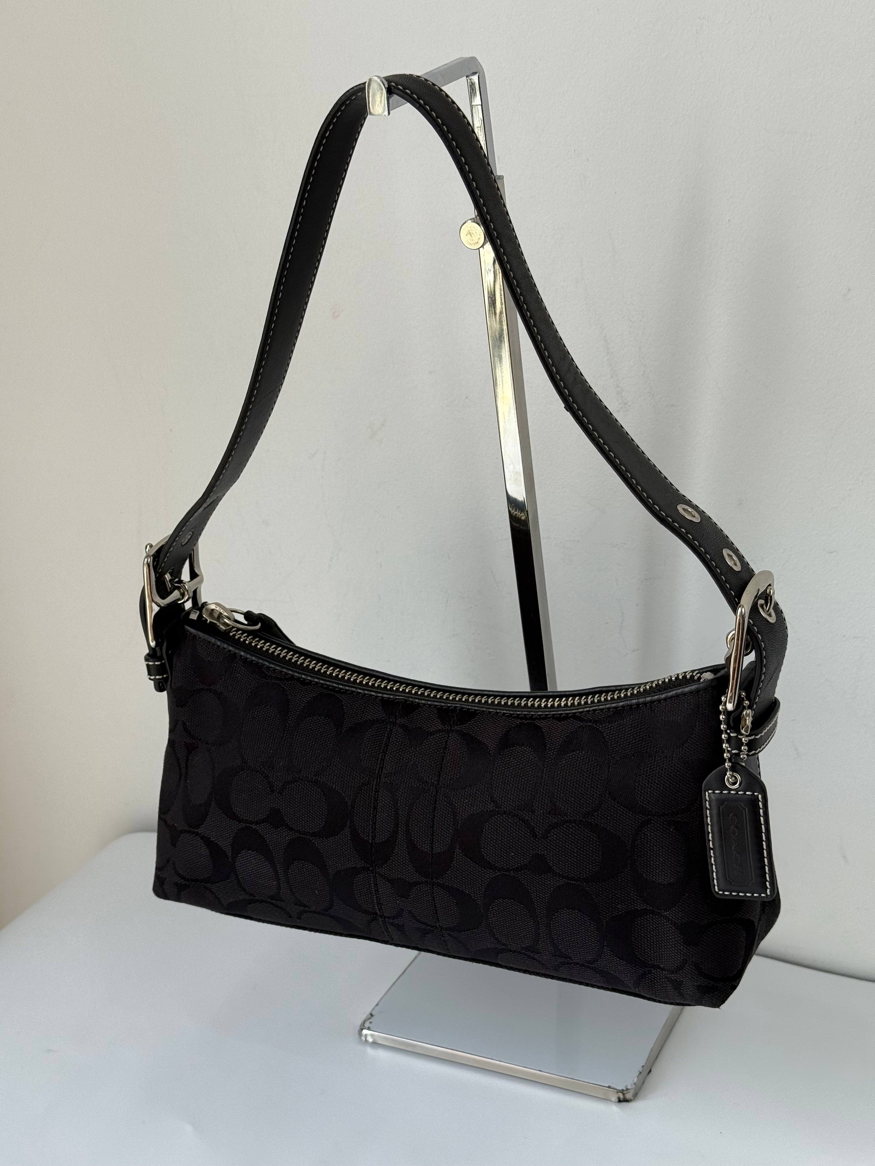Vintage Coach Baguette East West Bag Black Signature Canvas Shoulder Bag Y2K