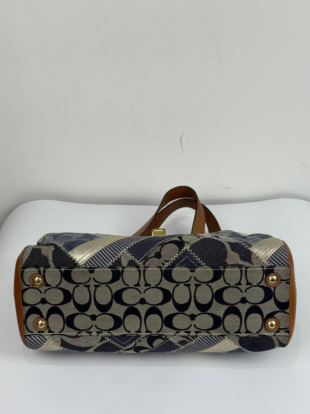 Vintage Coach Blue Denim Patchwork TurnLock HandBag Coach Y2K Leather Bag