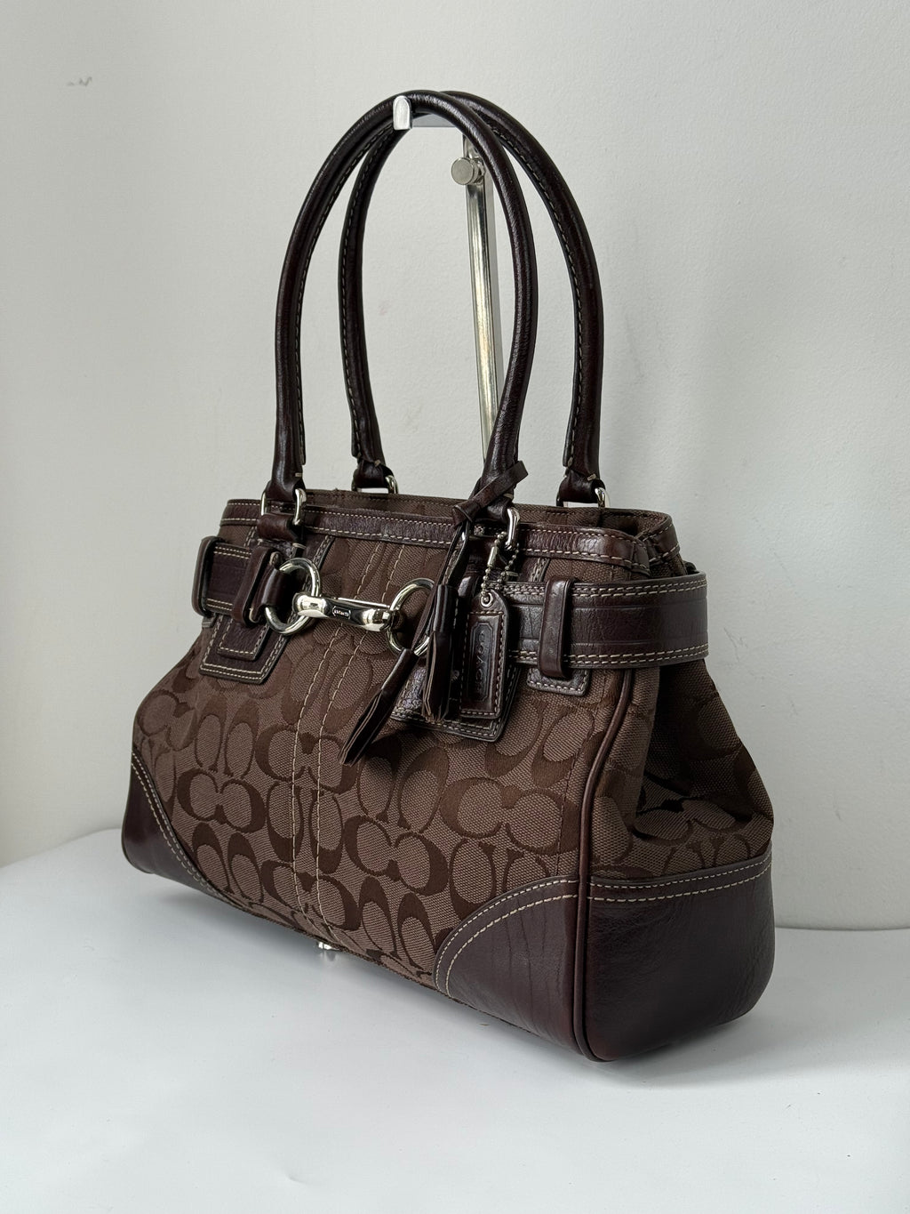 Vintage Coach Hampton Signature Tote Bag Brown Coach Canvas HandBag 00s Y2K